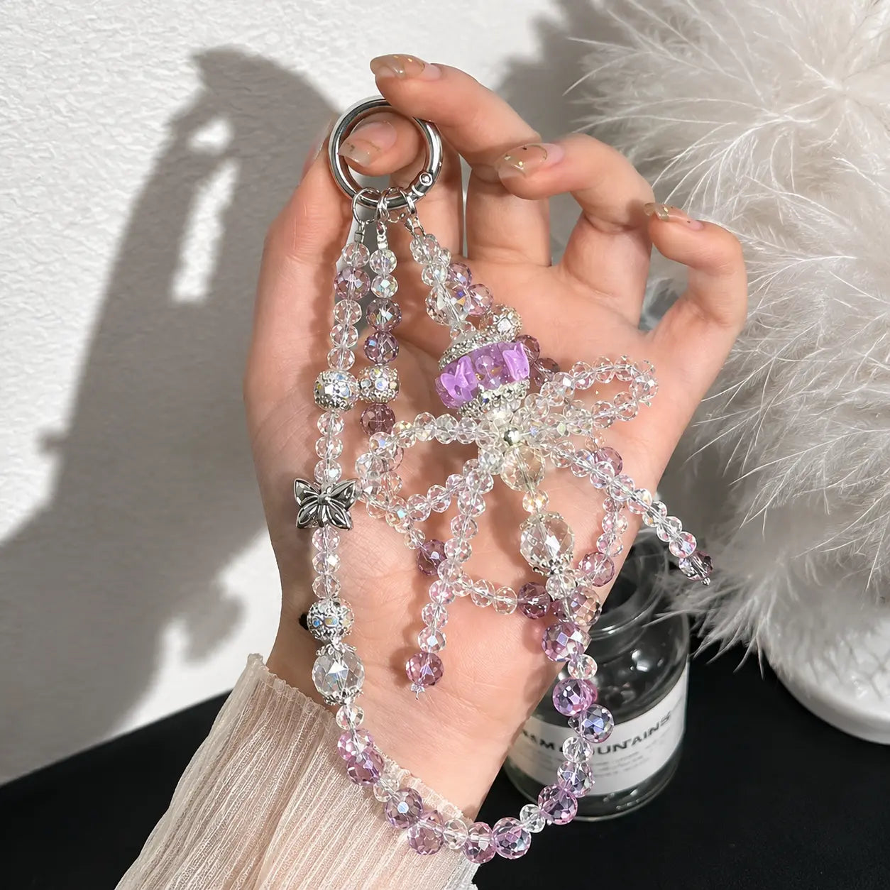 Purple Crystal Butterfly Beaded Keychain