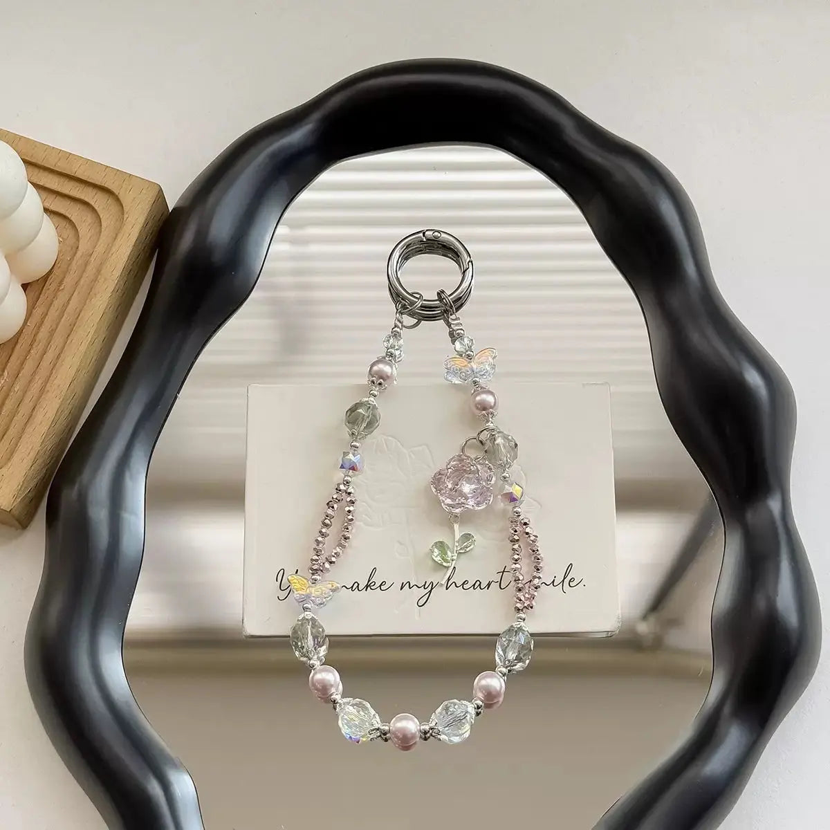 Rose Butterfly Crystal Beaded Keychain