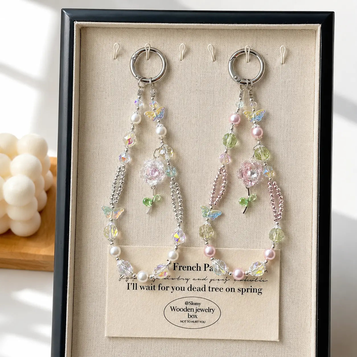 Rose Butterfly Crystal Beaded Keychain