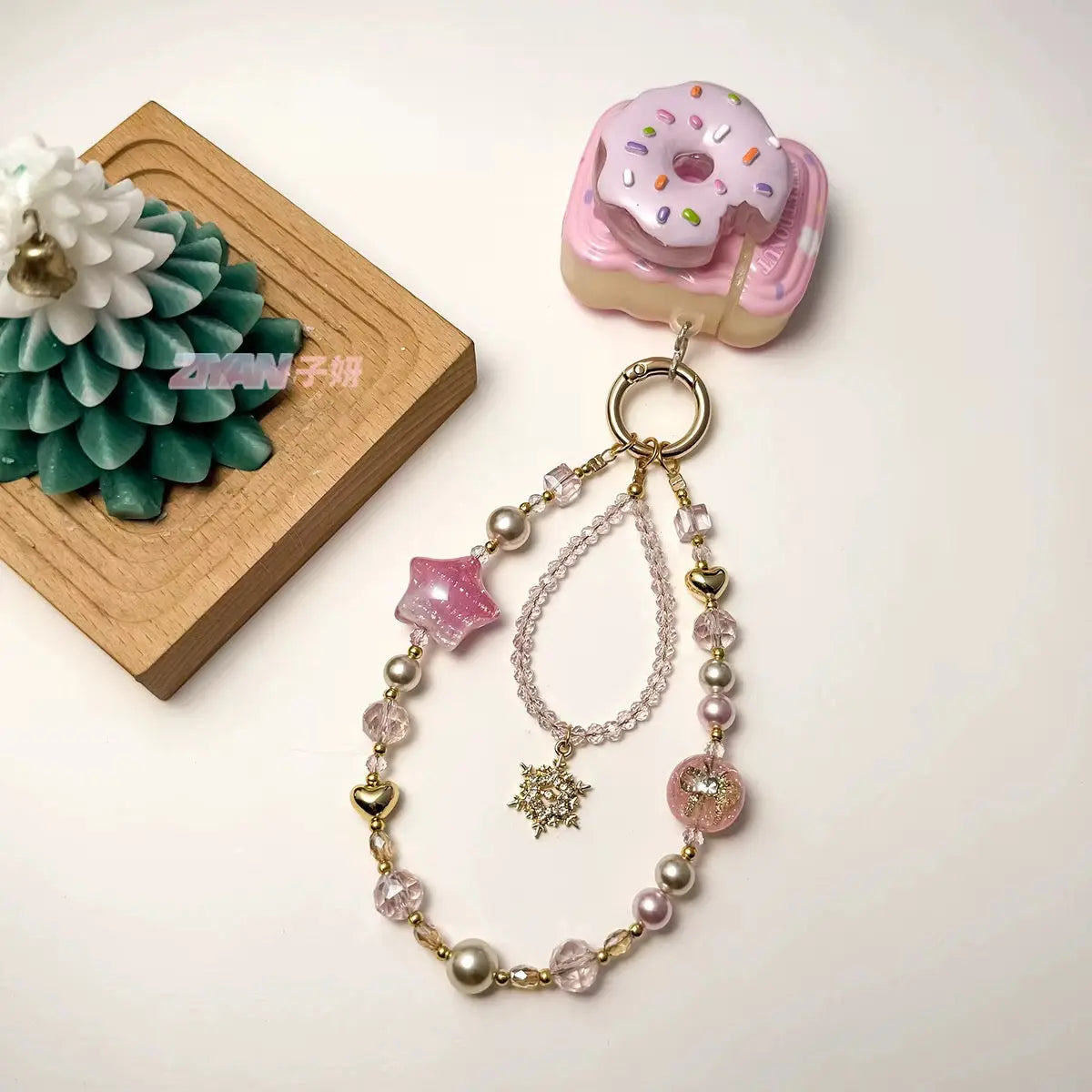 Starry Heart Crystal Beaded Keychain