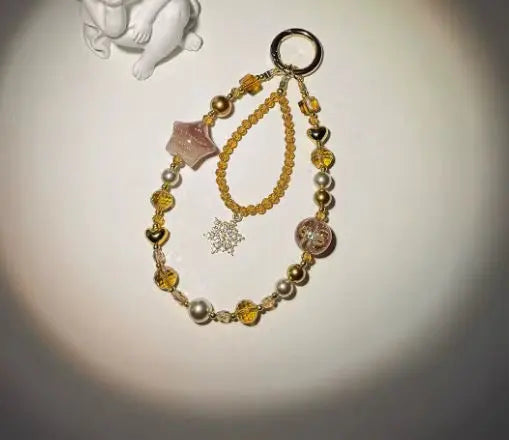 Starry Heart Crystal Beaded Keychain