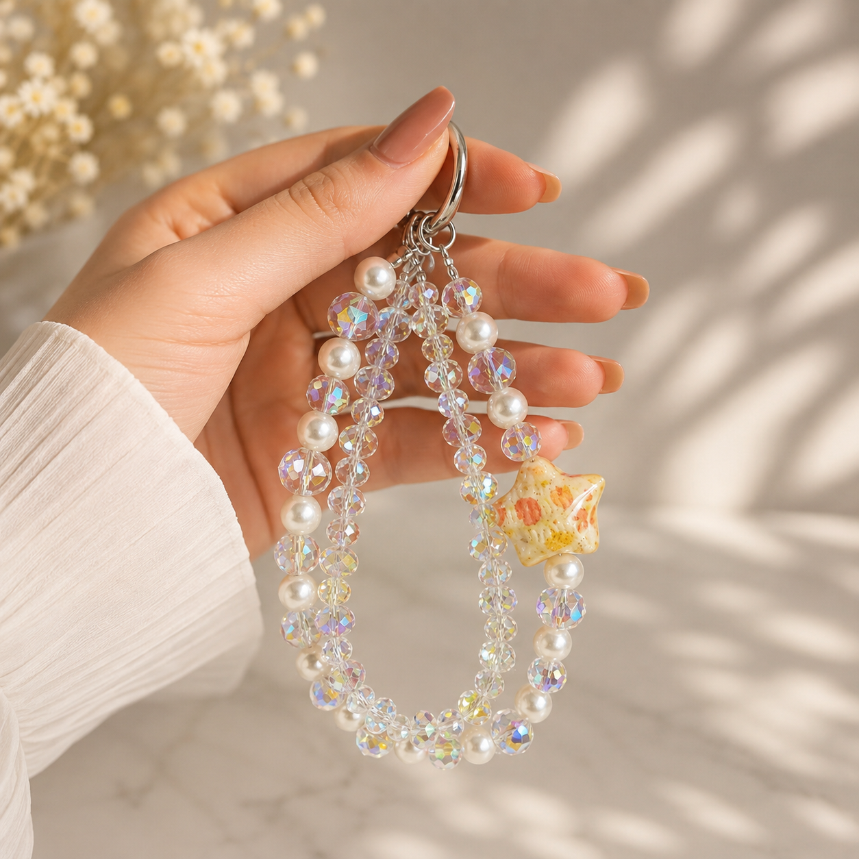 Star Crystal Double-Layer Beaded Keychain