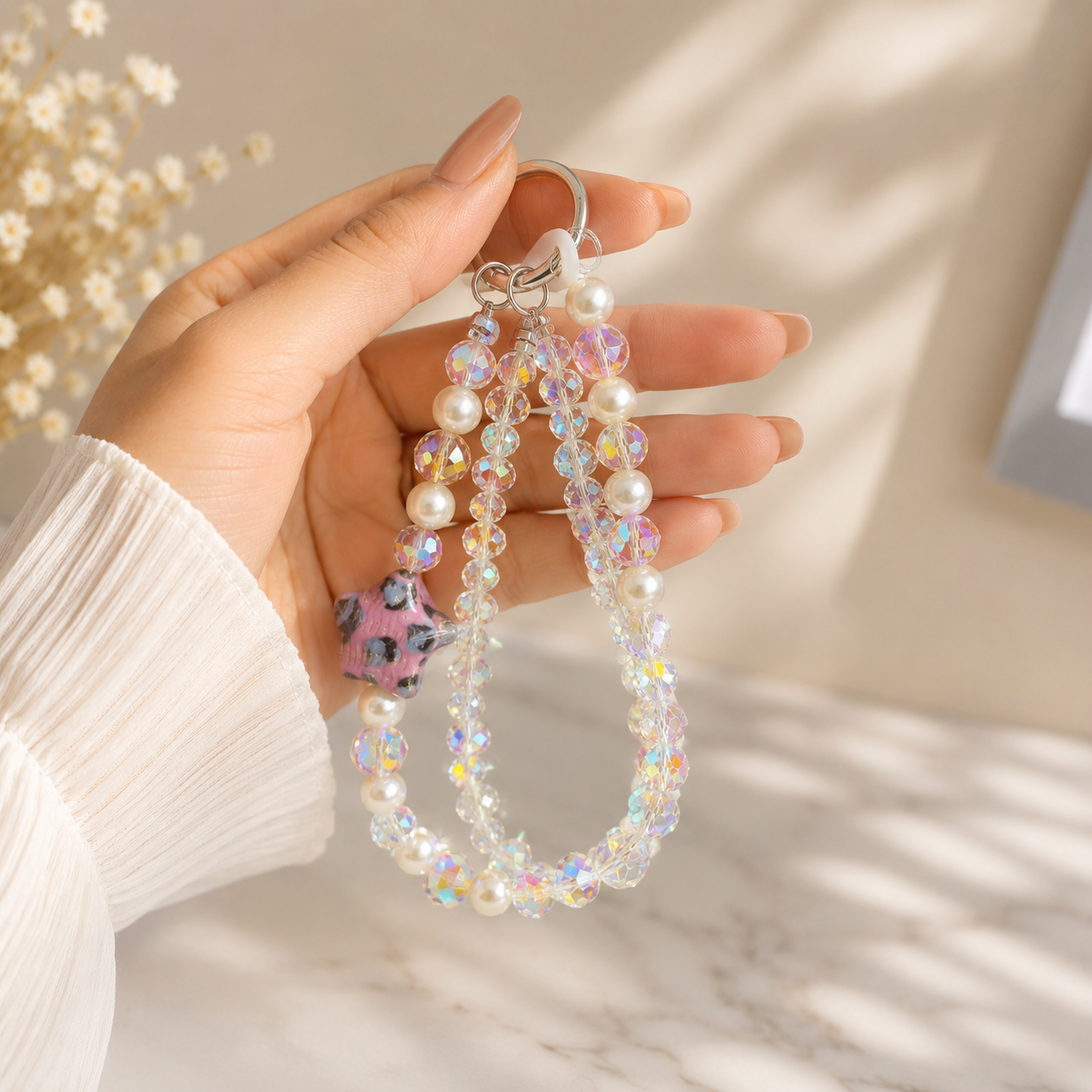 Star Crystal Double-Layer Beaded Keychain