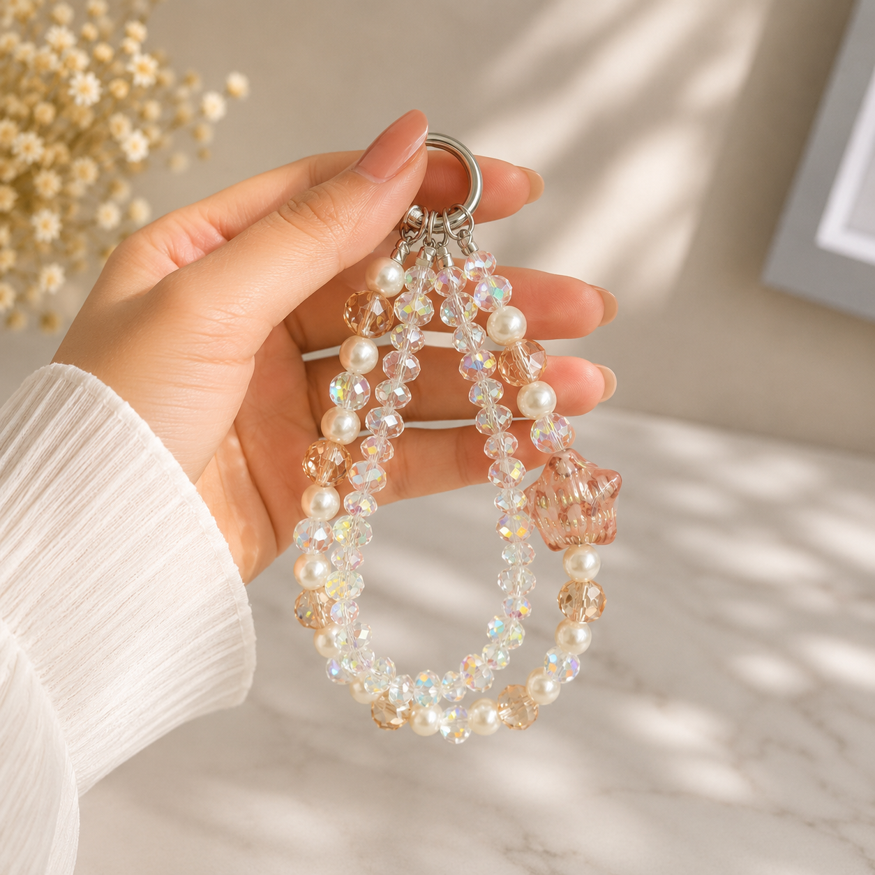 Star Crystal Double-Layer Beaded Keychain