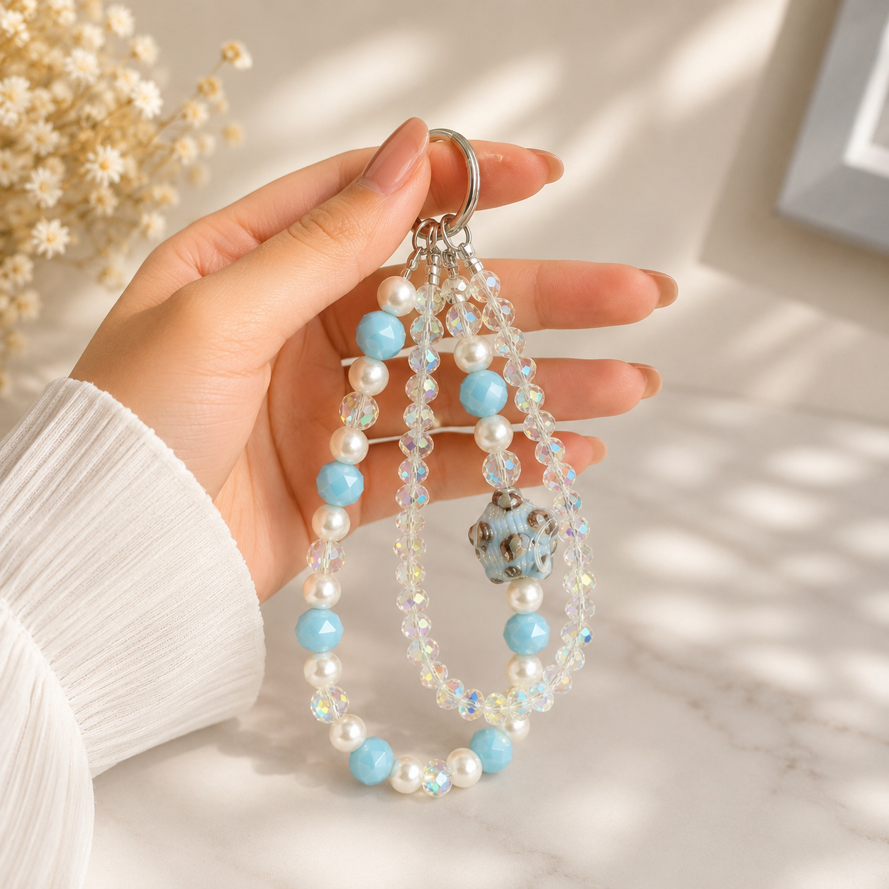 Star Crystal Double-Layer Beaded Keychain