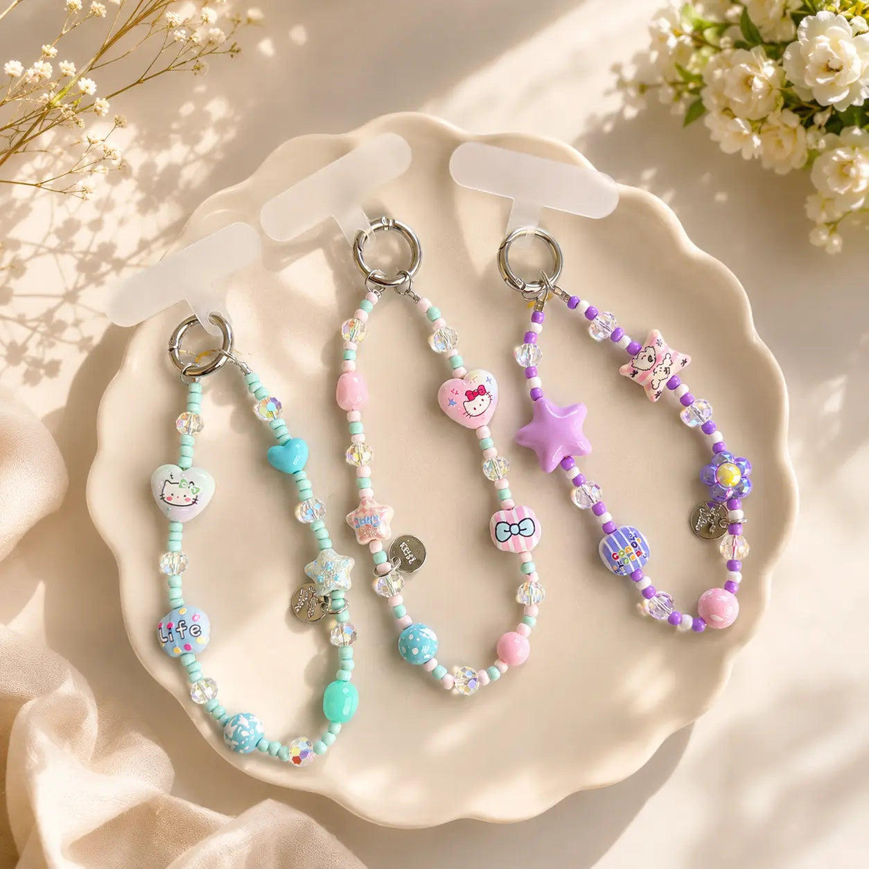 Kawaii Pastel Charm Beaded Keychain