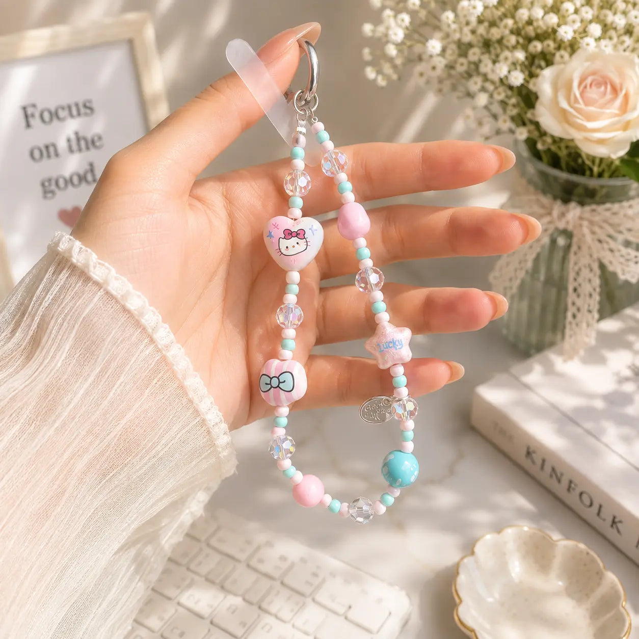 Kawaii Pastel Charm Beaded Keychain