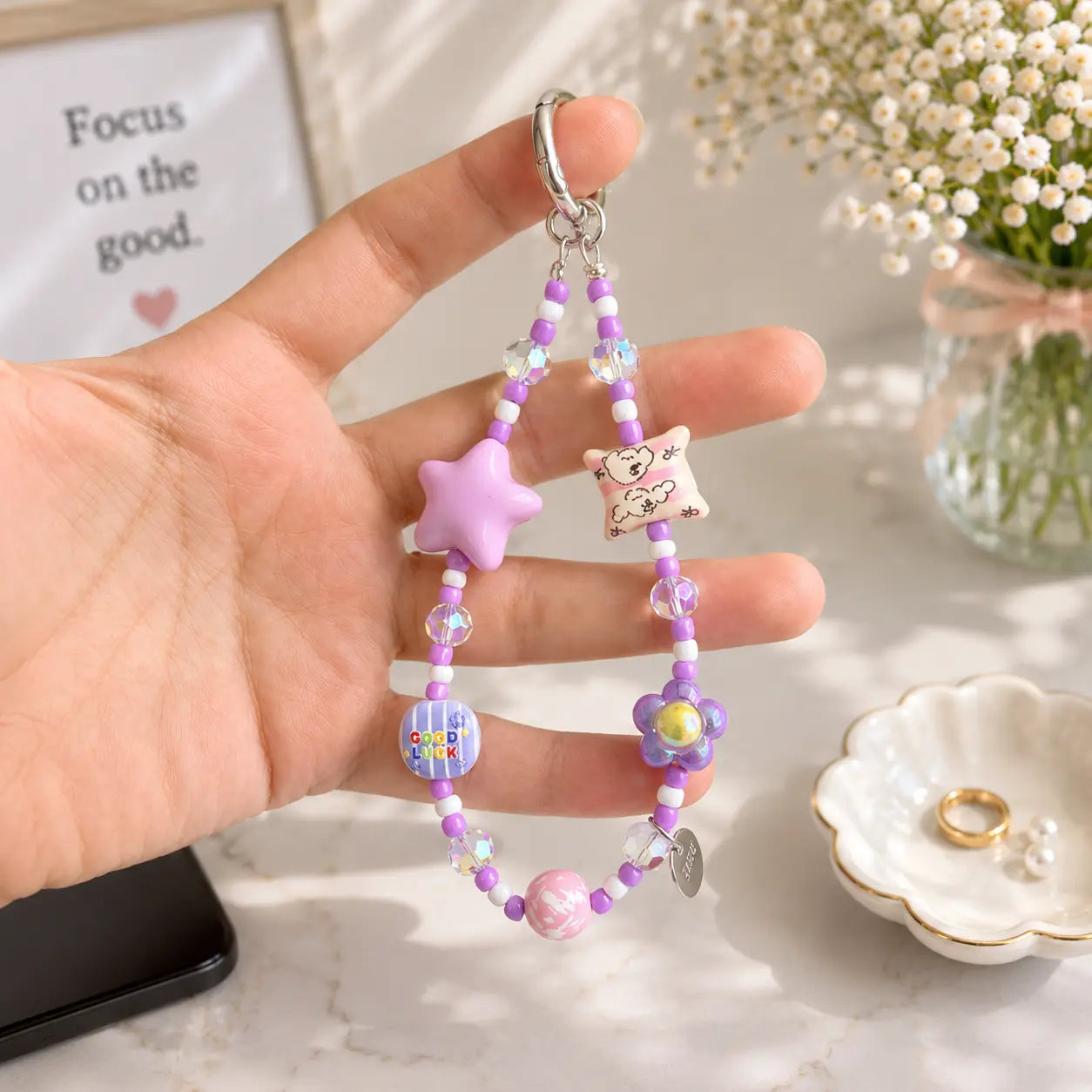 Kawaii Pastel Charm Beaded Keychain