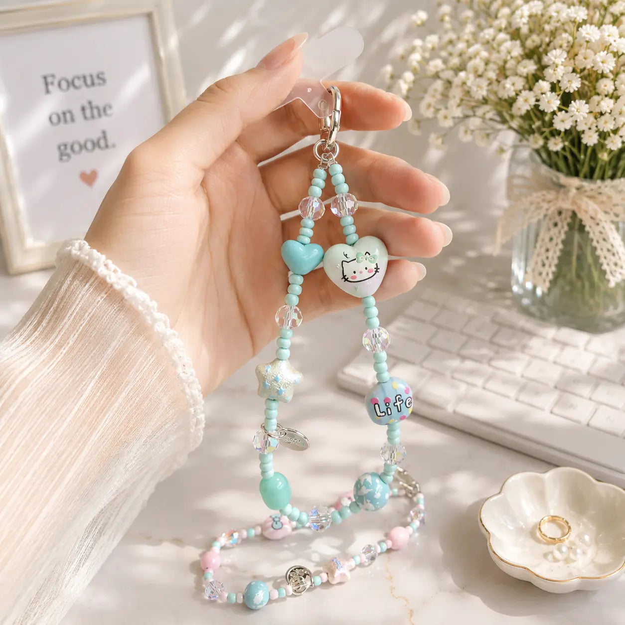 Kawaii Pastel Charm Beaded Keychain