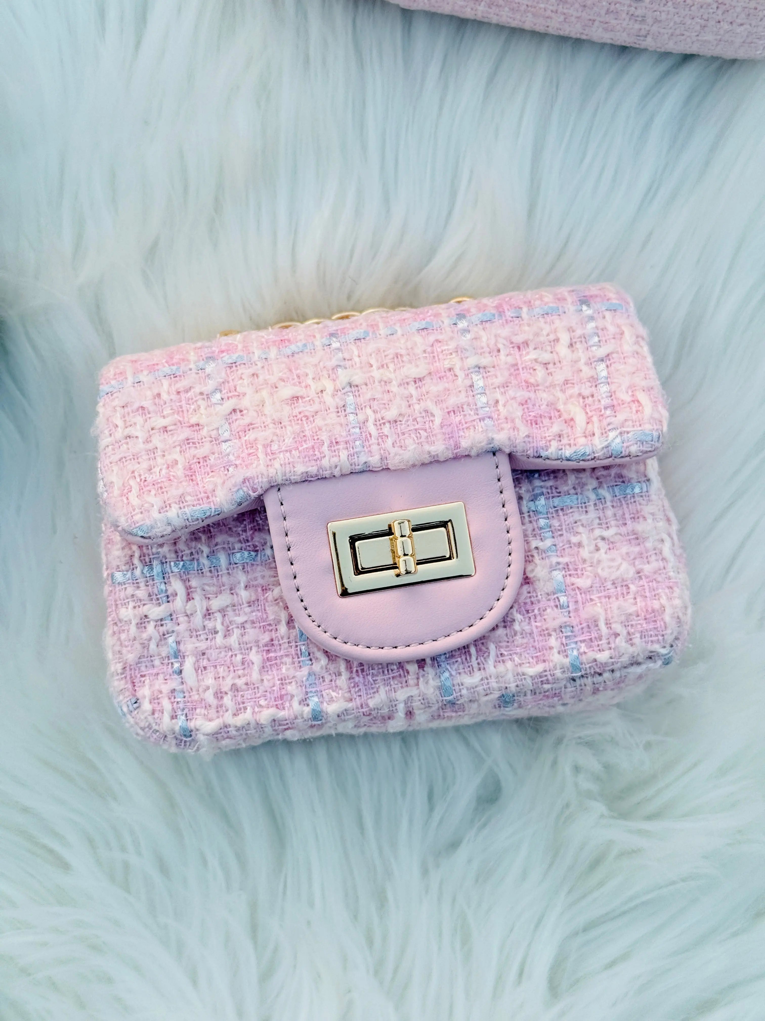 Luxury Tweed Mini Crossbody Handbag for Girls & Women Pearl Chain Shoulder Bag Sparkels  Sparkels