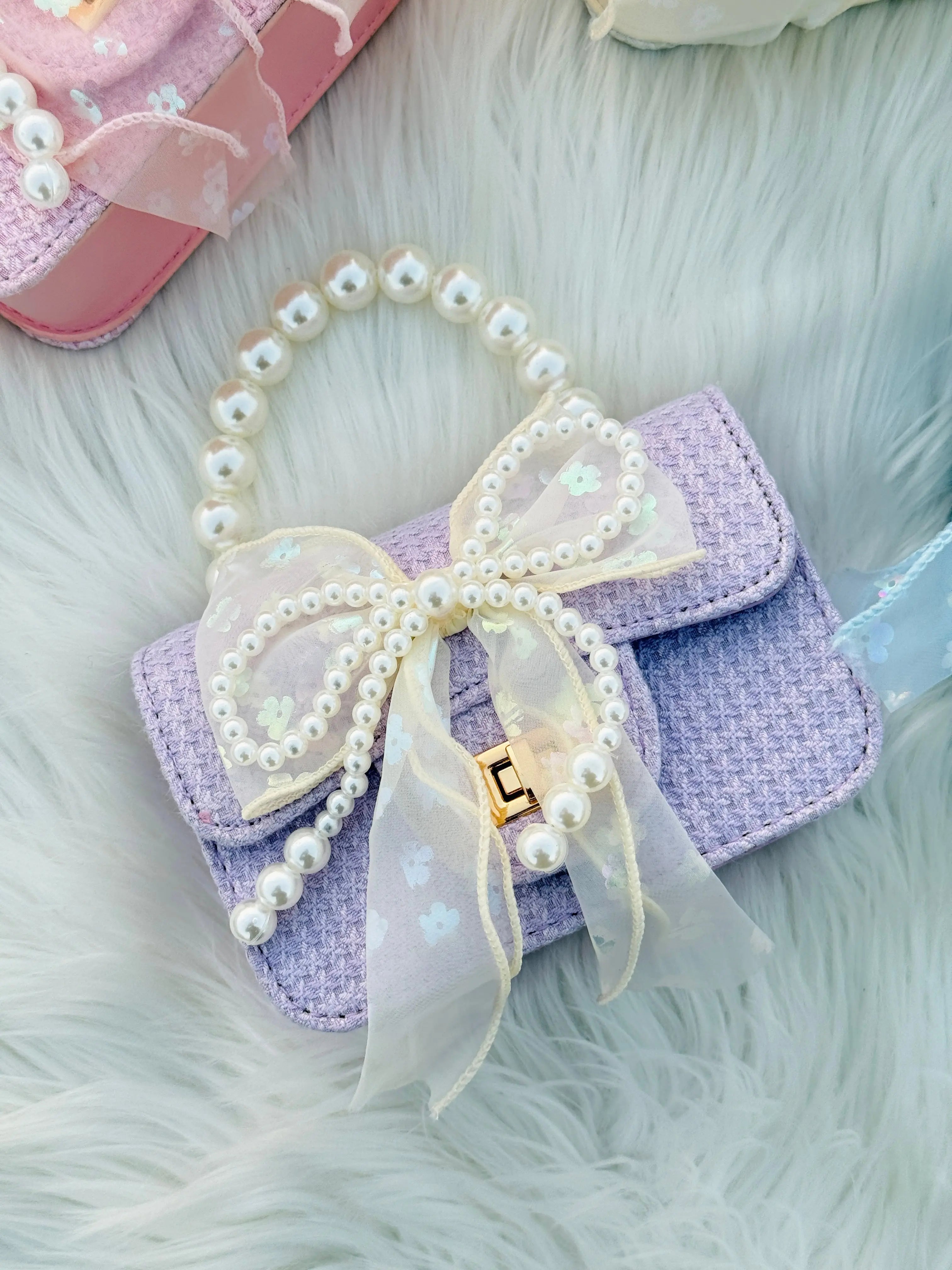 Pearl Bow Lace Mini Handbag for Girls  Cute Princess Crossbody Purse Sparkels  Sparkels