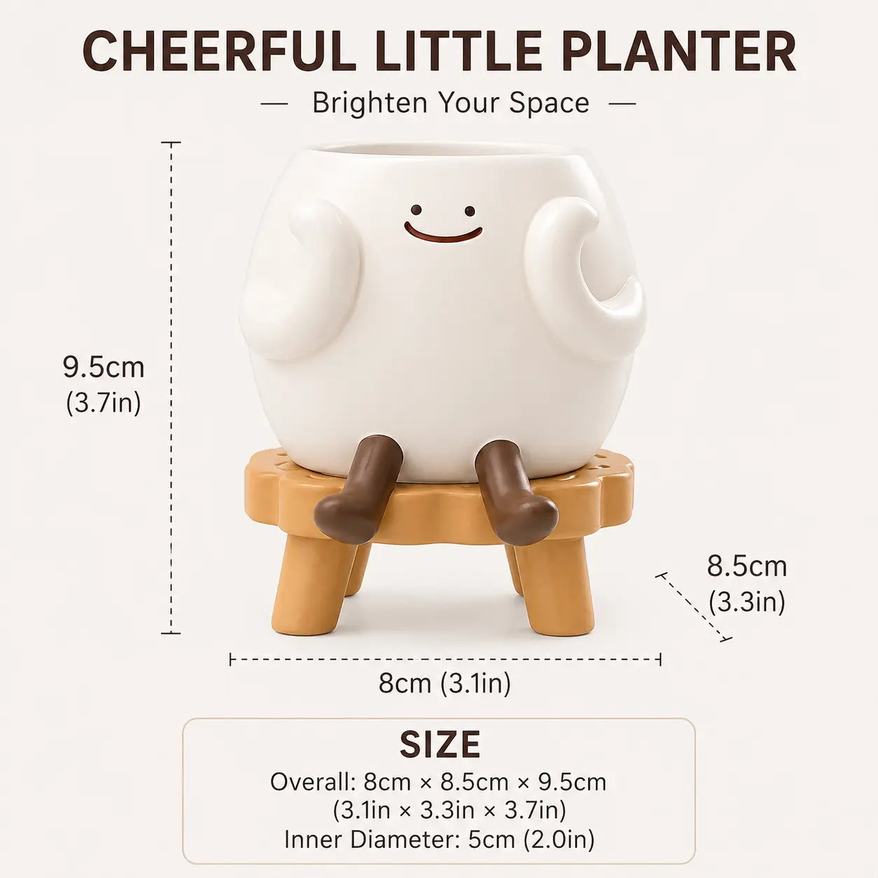 Cute Relaxed Character Mini Planter with Stool