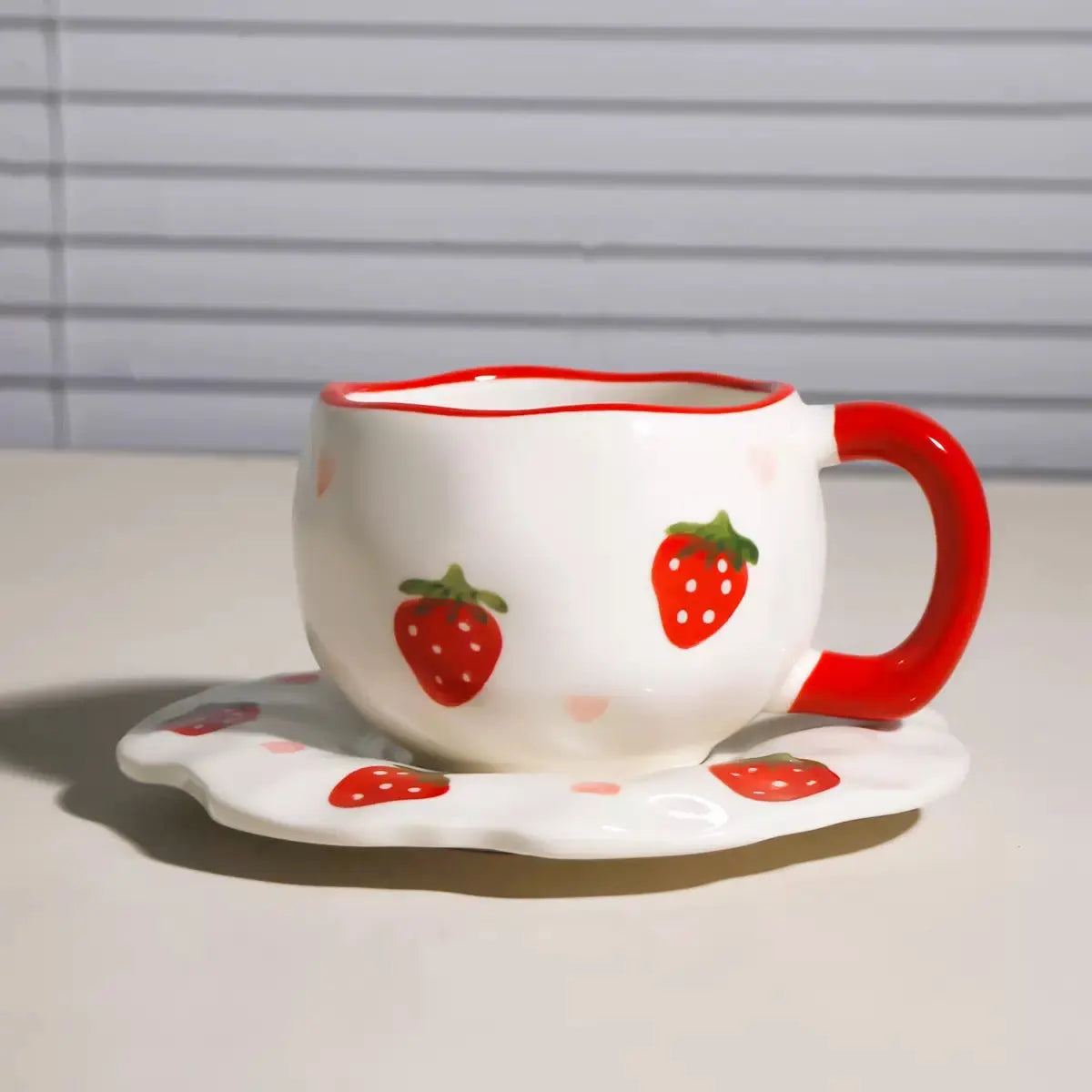 Strawberry Ceramic Coffee Mug with Matching Saucer – 300ml