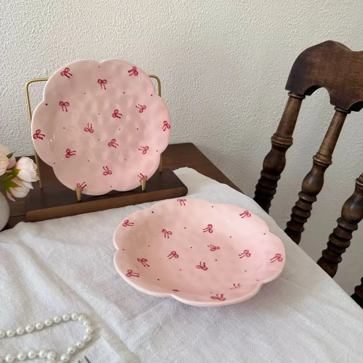 Pink Bow Ceramic Serving Plate