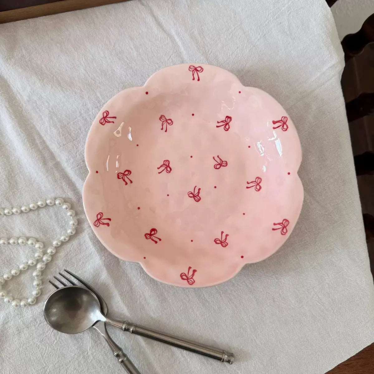 Pink Bow Ceramic Serving Plate
