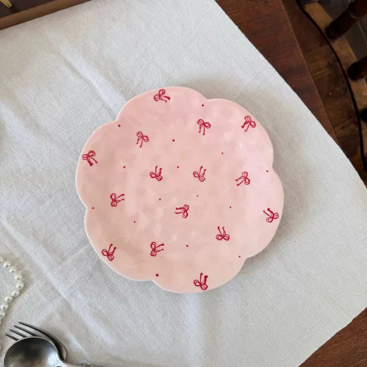 Pink Bow Ceramic Serving Plate