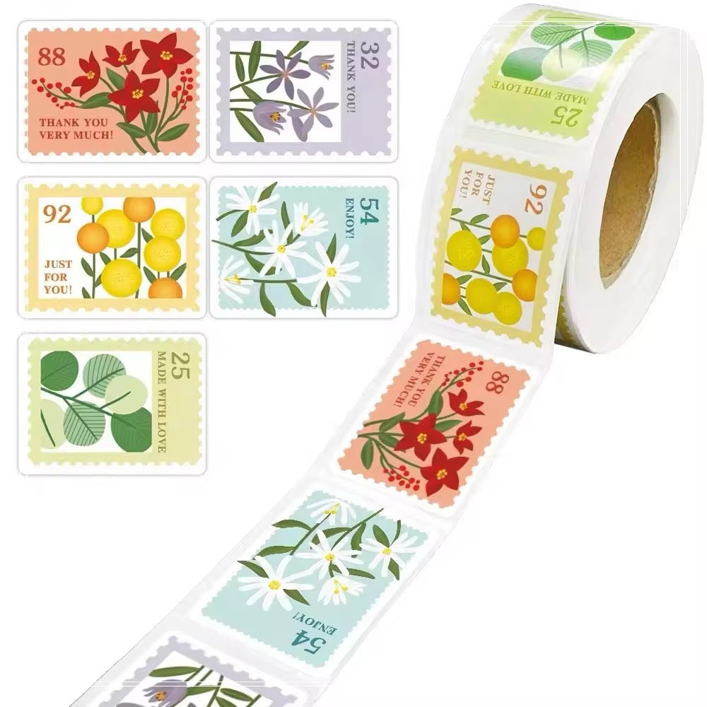 500 Pcs Roll of Pretty Flower Pattern Stickers 5 Styles for Scrapbooking, Diary & Album Decoration