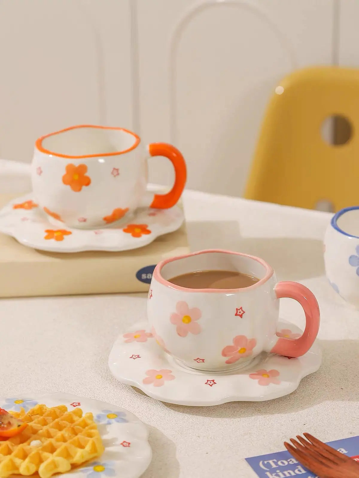 Pink Floral Ceramic Coffee Mug with Matching Saucer – 300ml