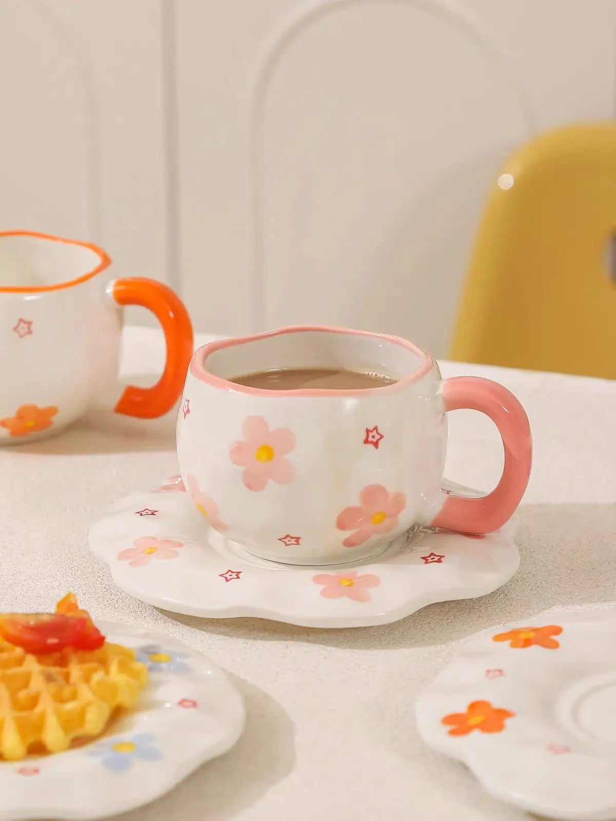 Pink Floral Ceramic Coffee Mug with Matching Saucer – 300ml