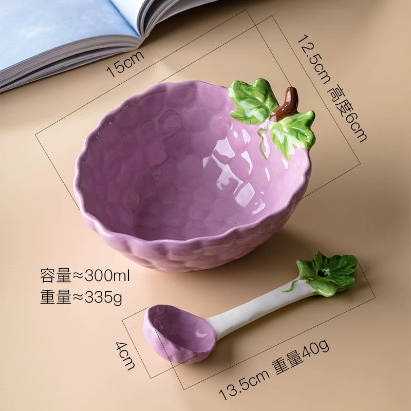 Cute Fruit Ceramic Bowl with Spoon