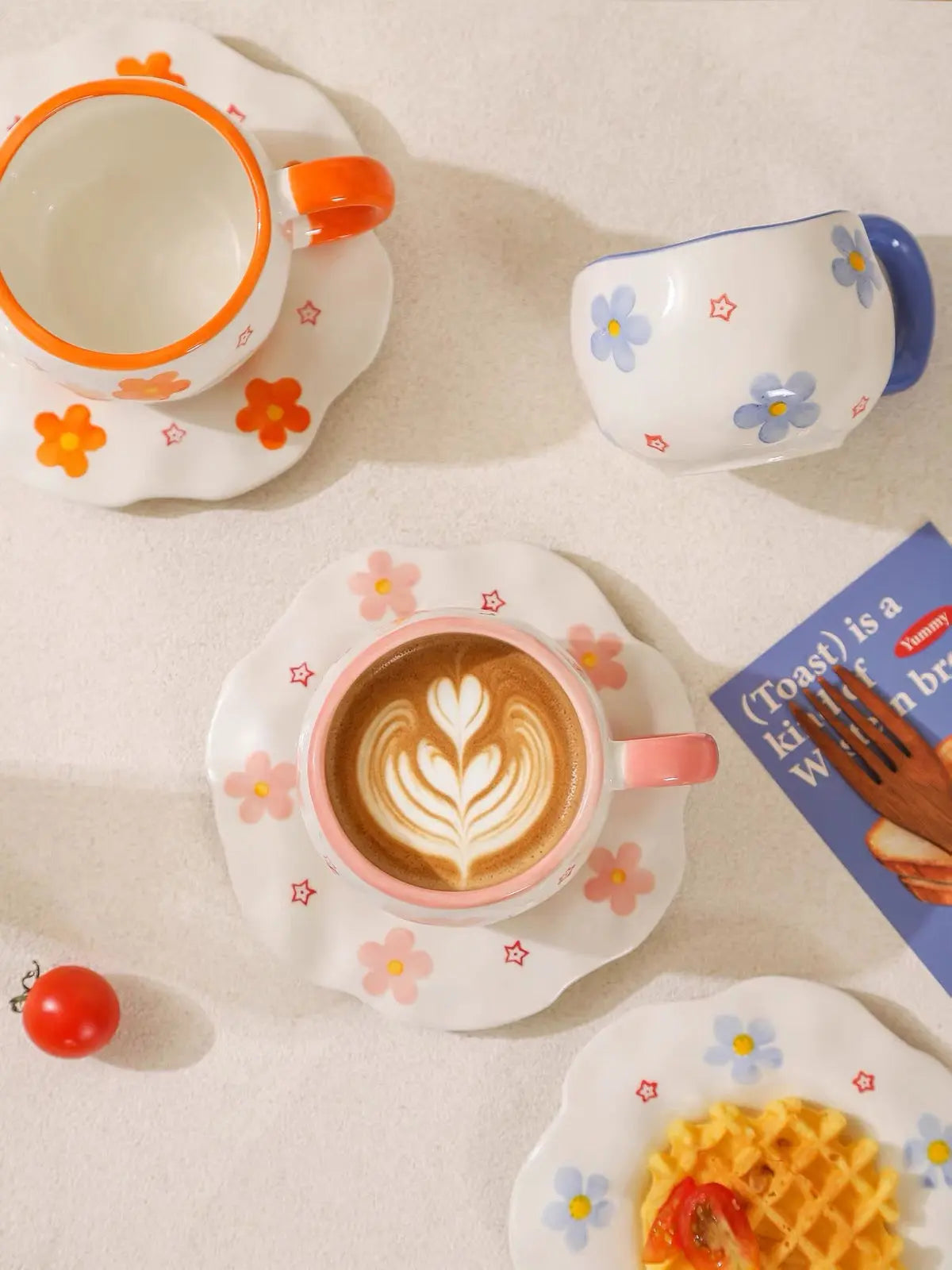 Pink Floral Ceramic Coffee Mug with Matching Saucer – 300ml