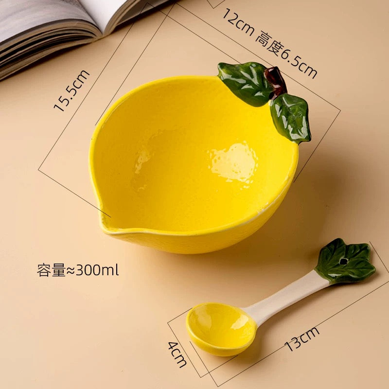 Cute Fruit Ceramic Bowl with Spoon