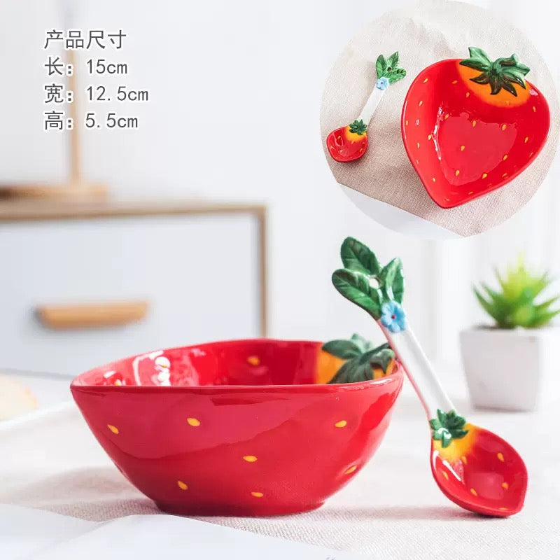 Cute Fruit Ceramic Bowl with Spoon