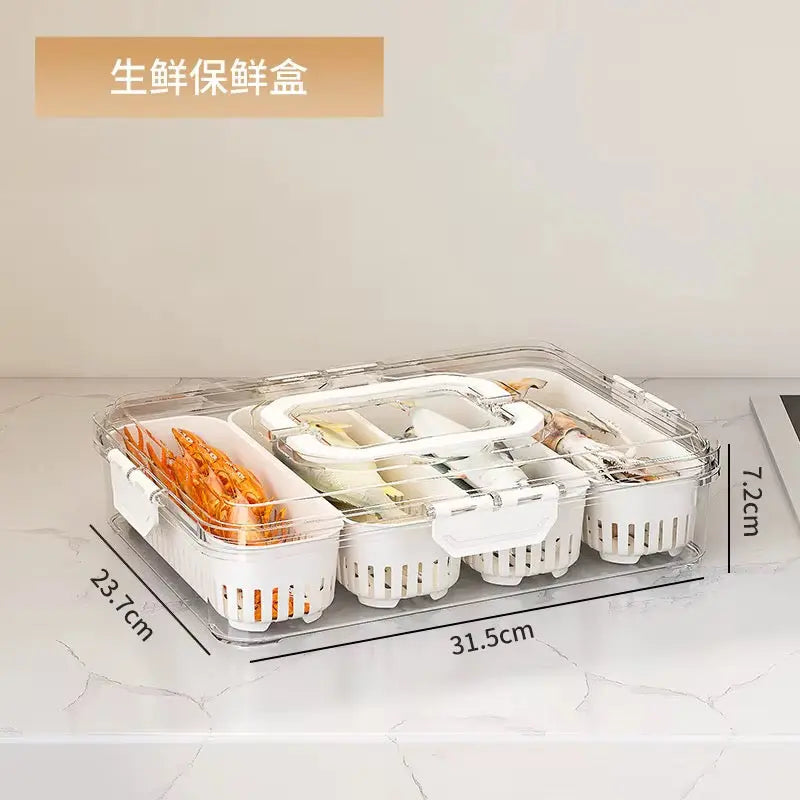 Large Multi-Compartment Fresh Food Storage Box with Handle