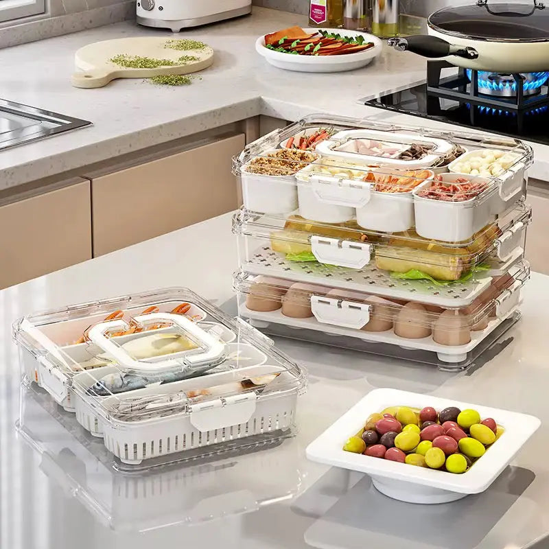 Large Multi-Compartment Fresh Food Storage Box with Handle