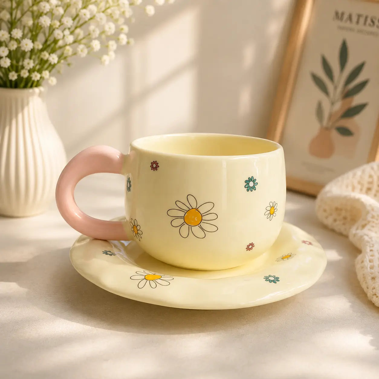 Cute Floral Ceramic Cup & Saucer Set