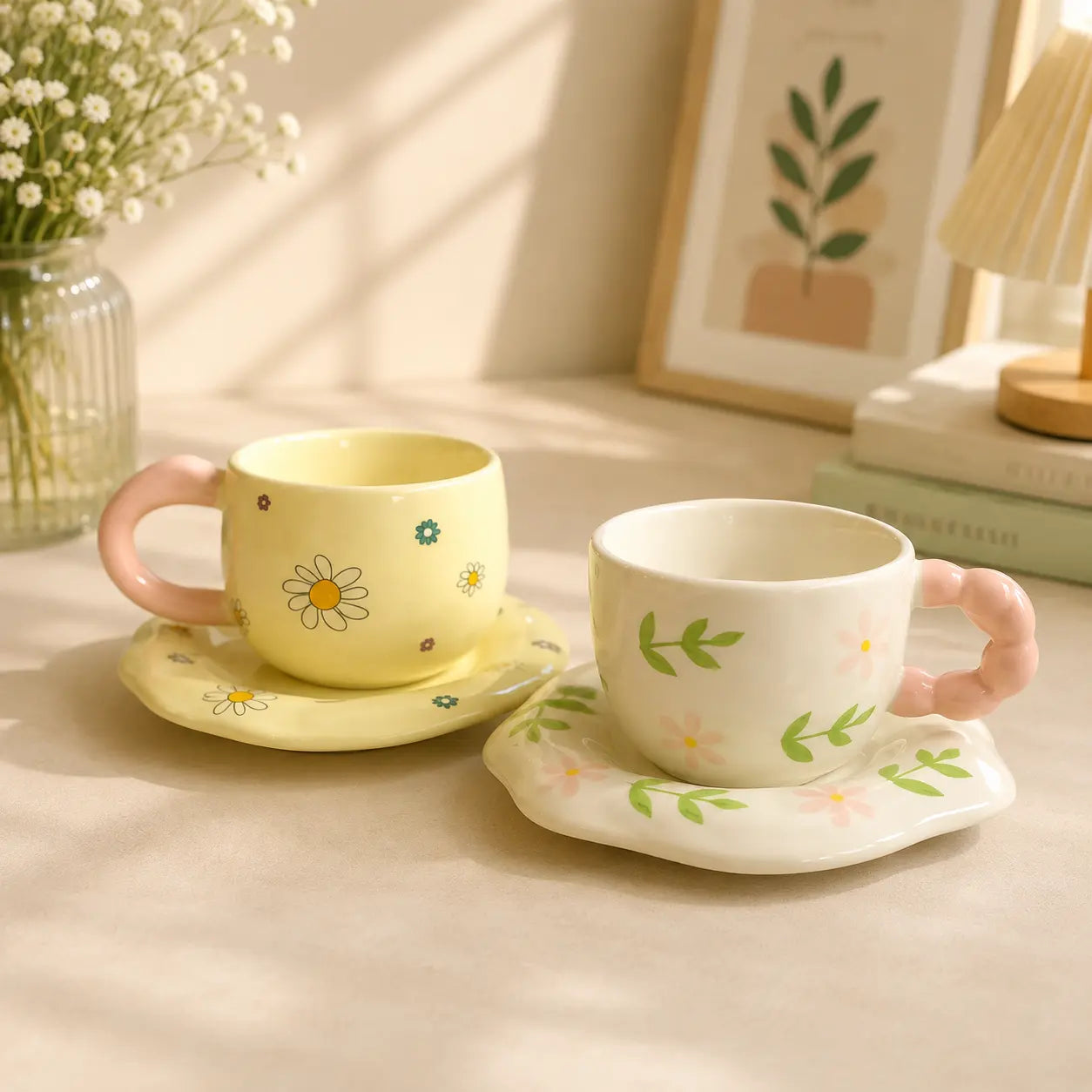 Cute Floral Ceramic Cup & Saucer Set