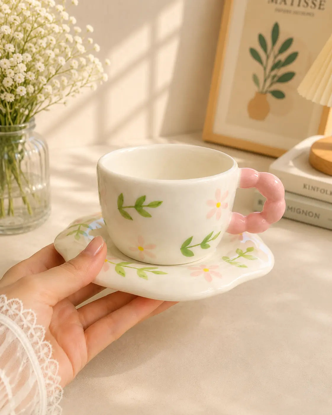 Cute Floral Ceramic Cup & Saucer Set