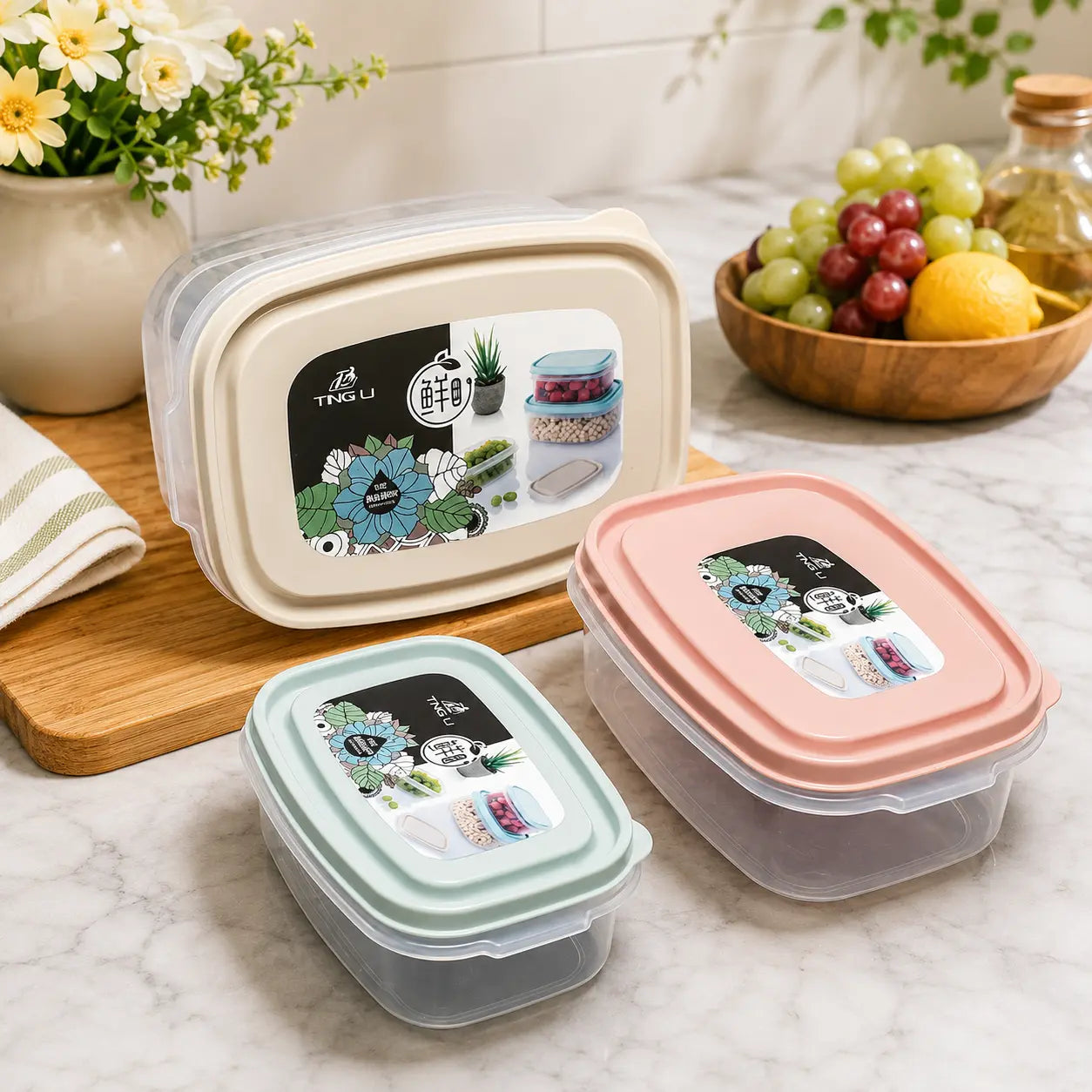 3-Piece Rectangular Food Storage Container Set with Lids