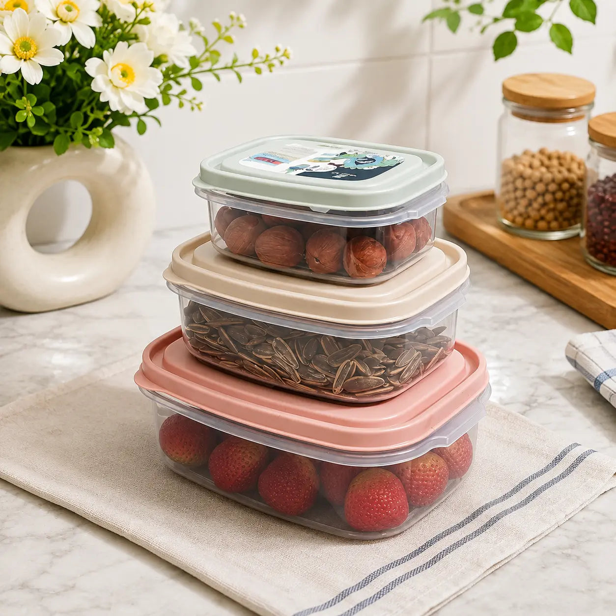 3-Piece Rectangular Food Storage Container Set with Lids