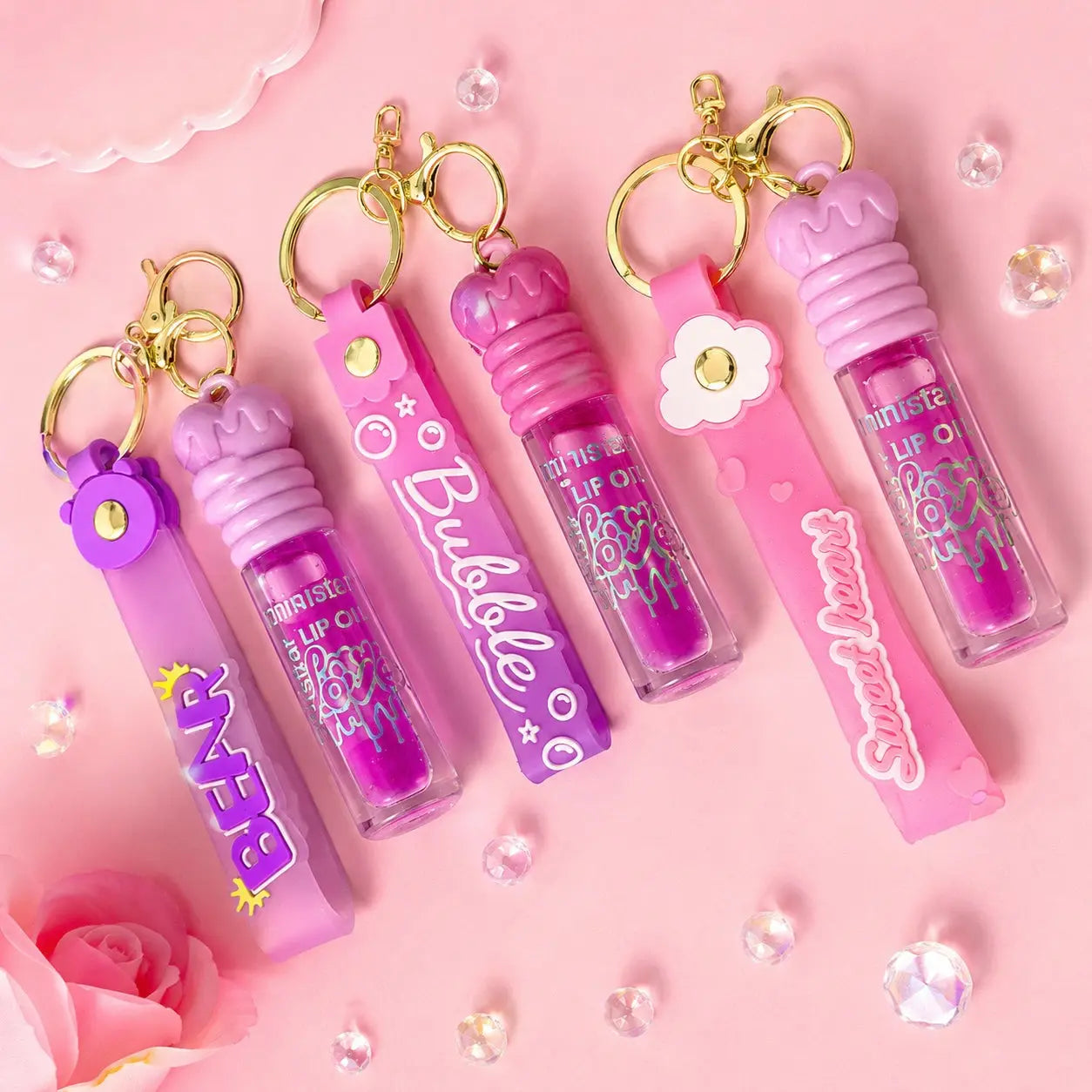 Cute Keychain Lip Oil with Silicone Strap