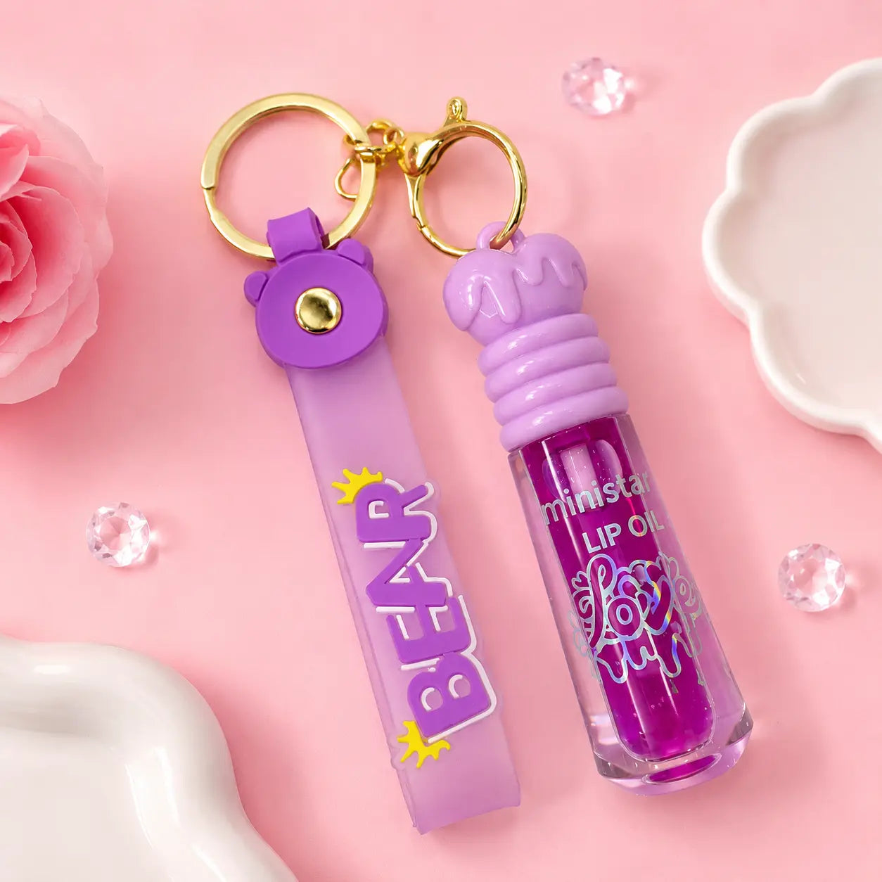 Cute Keychain Lip Oil with Silicone Strap