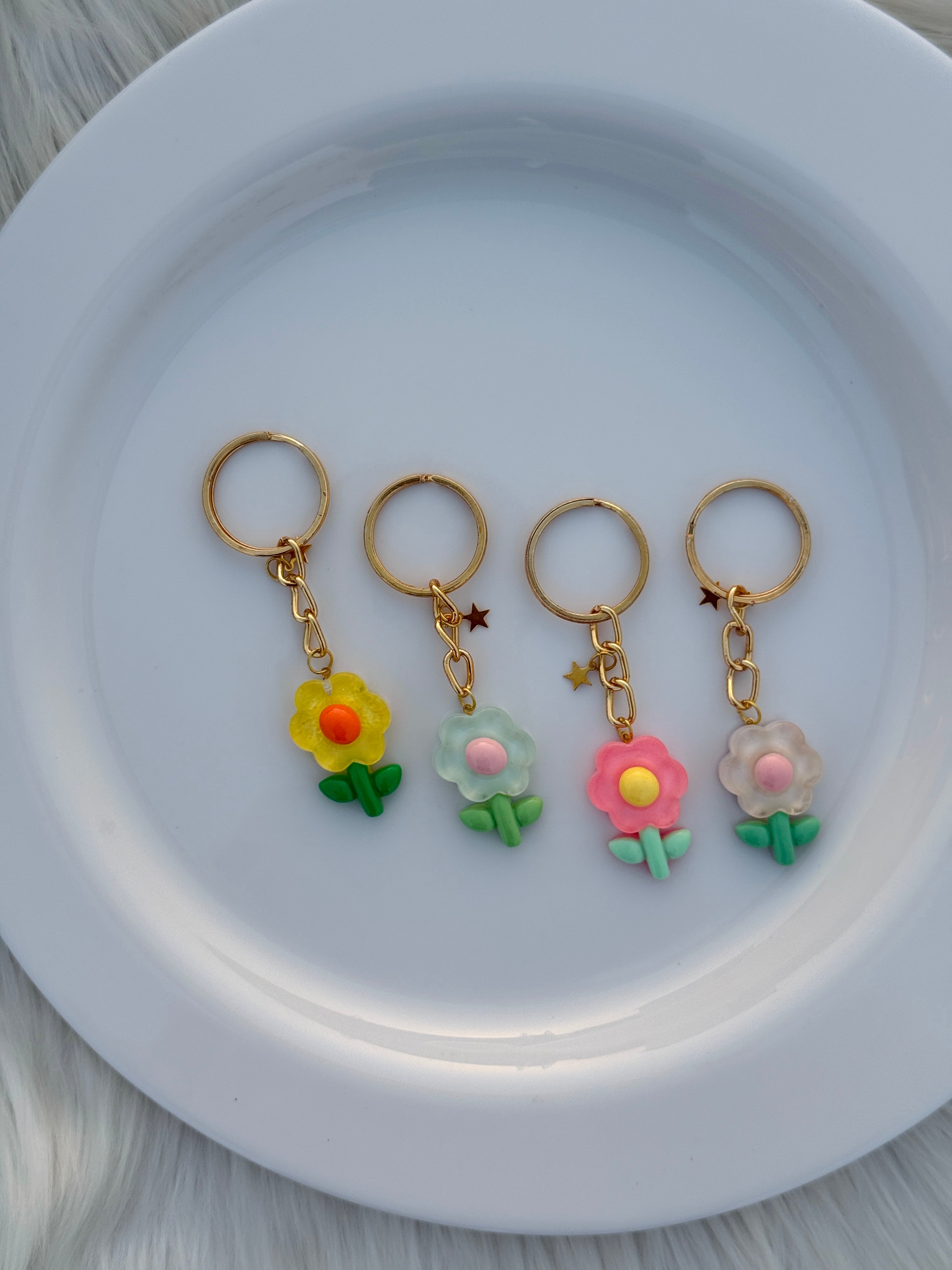 Pastel Petal Keychain Set Cute Flower Charms with Gold Accents