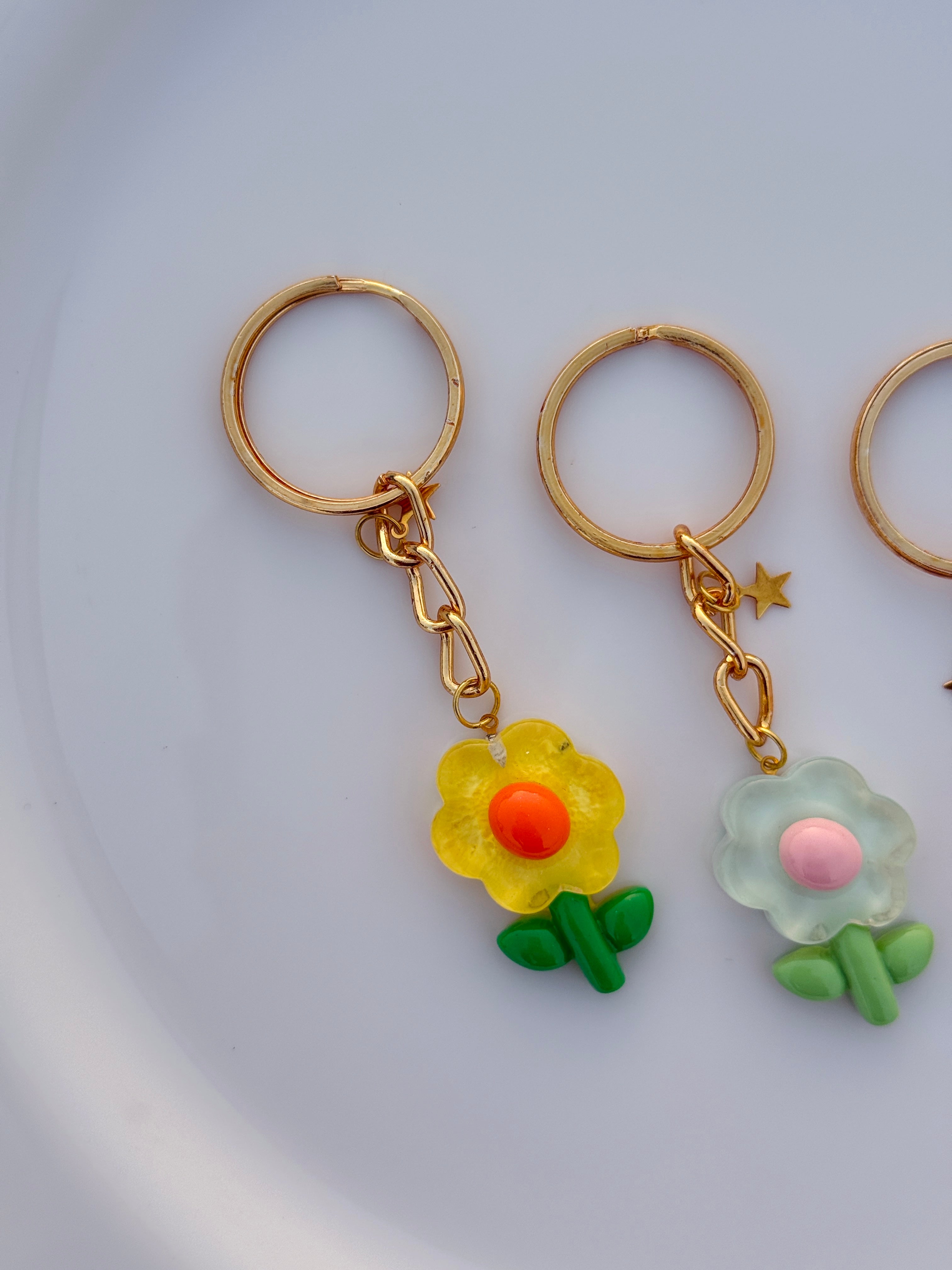 Pastel Petal Keychain Set Cute Flower Charms with Gold Accents