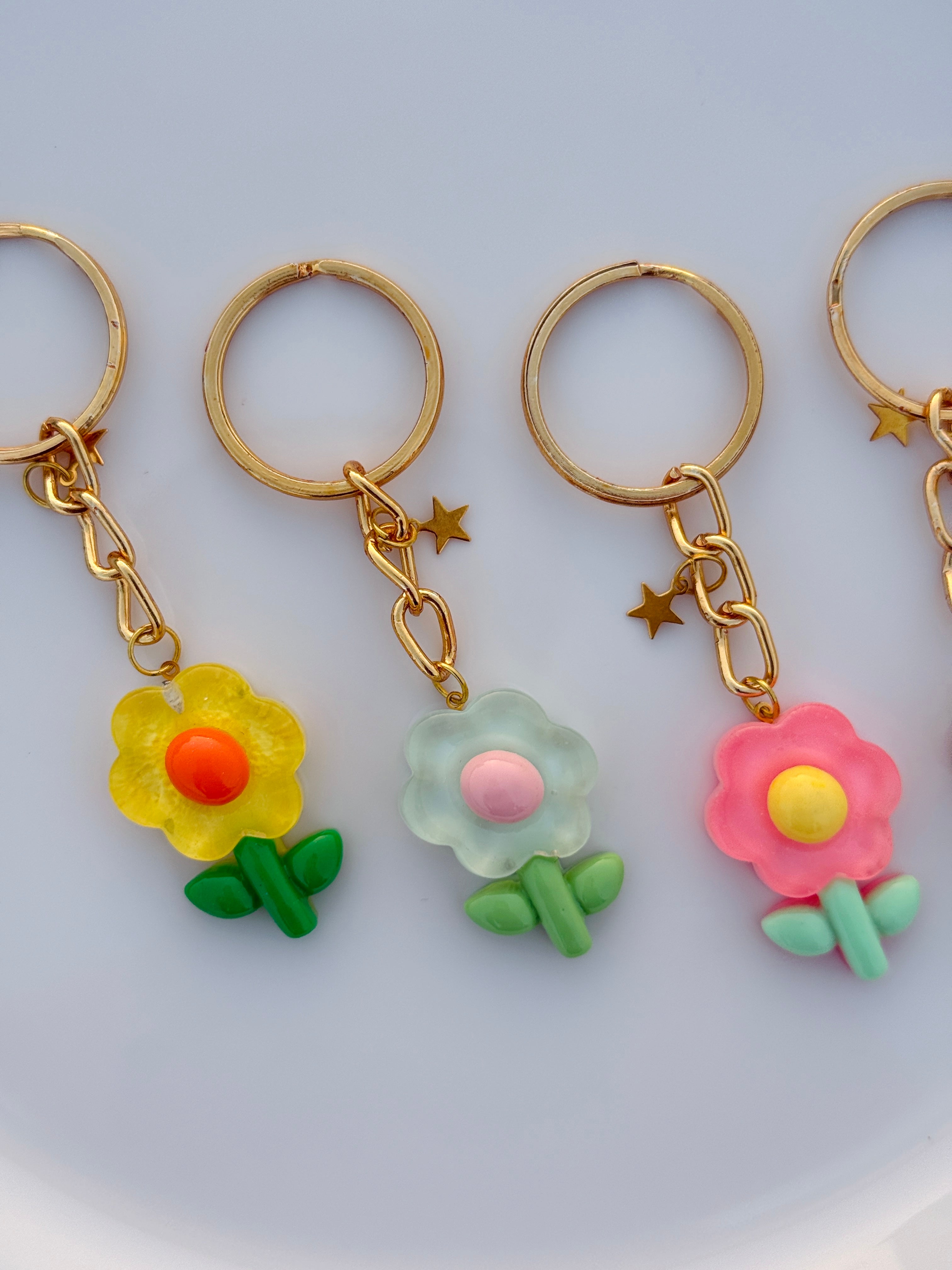 Pastel Petal Keychain Set Cute Flower Charms with Gold Accents