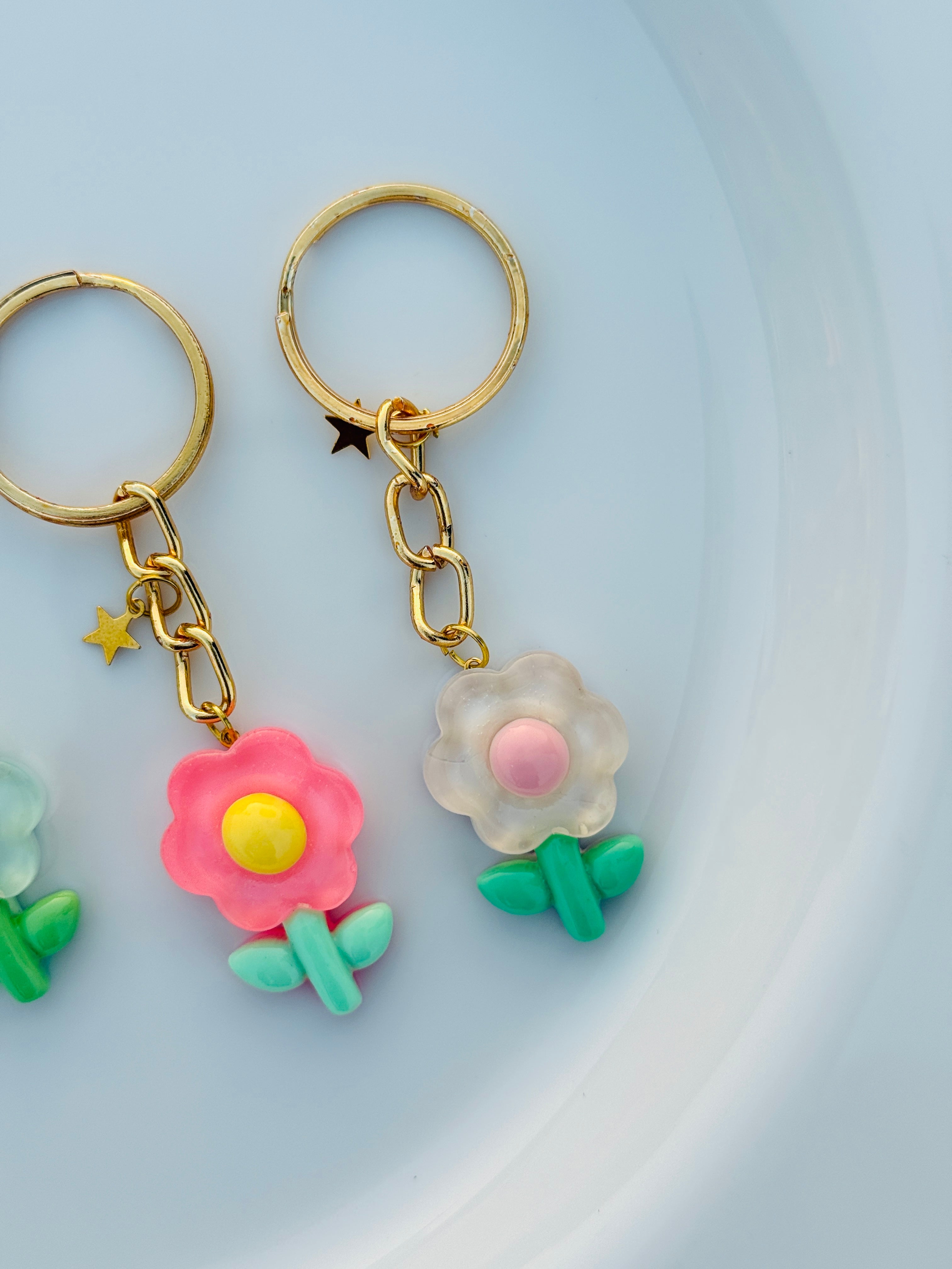 Pastel Petal Keychain Set Cute Flower Charms with Gold Accents