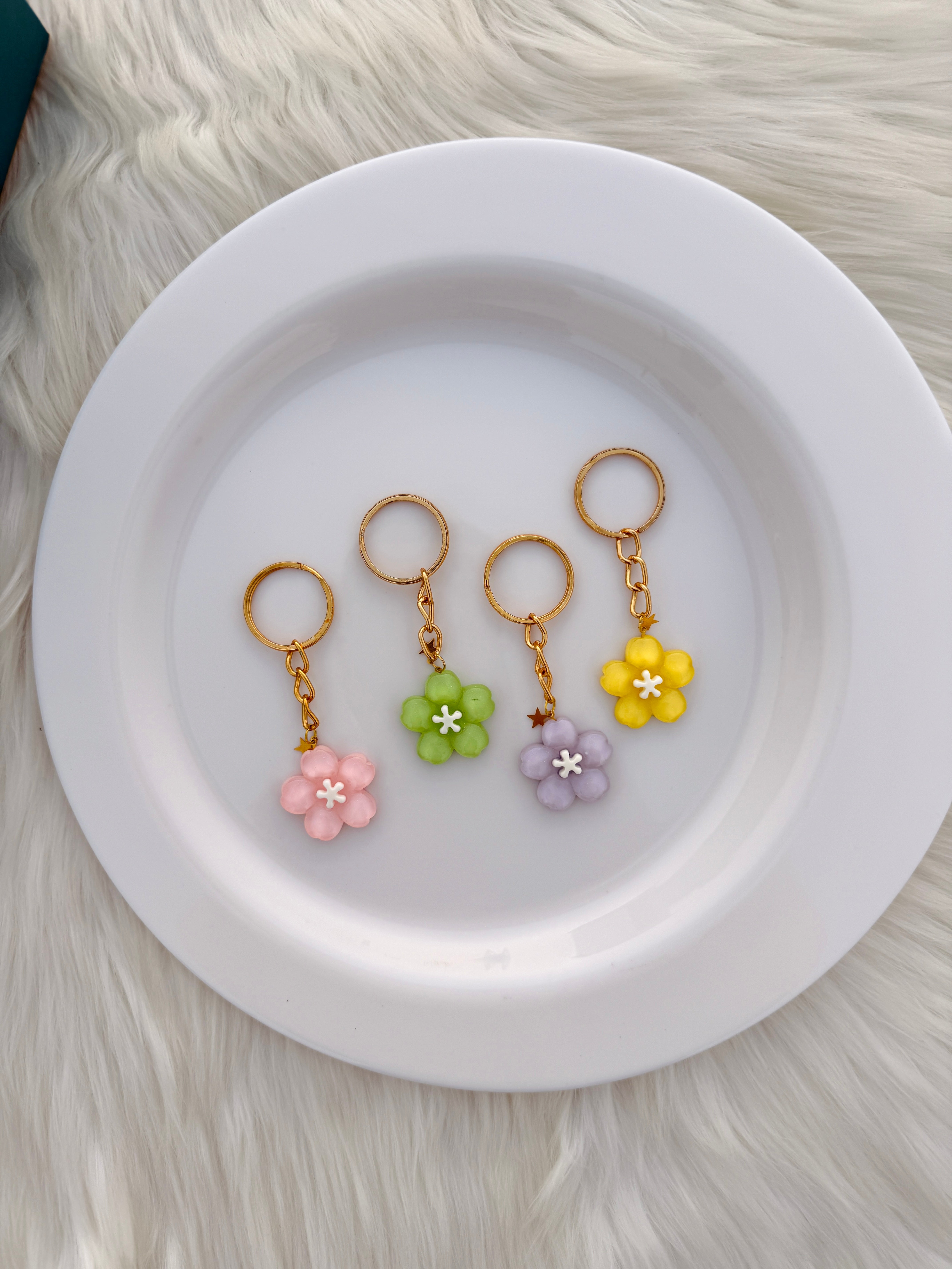 Pastel Bloom Keychain Set Soft Floral Charms