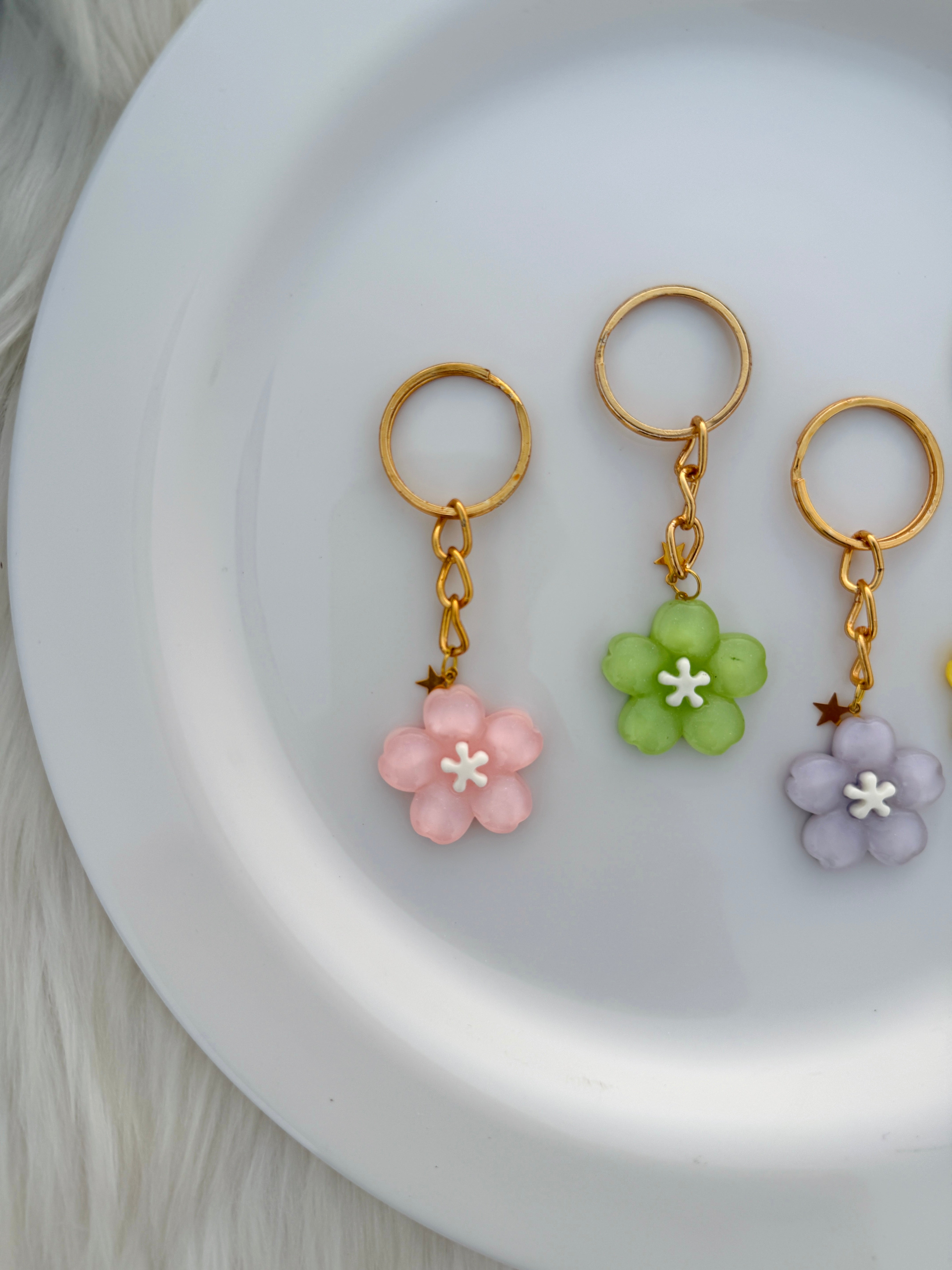 Pastel Bloom Keychain Set Soft Floral Charms