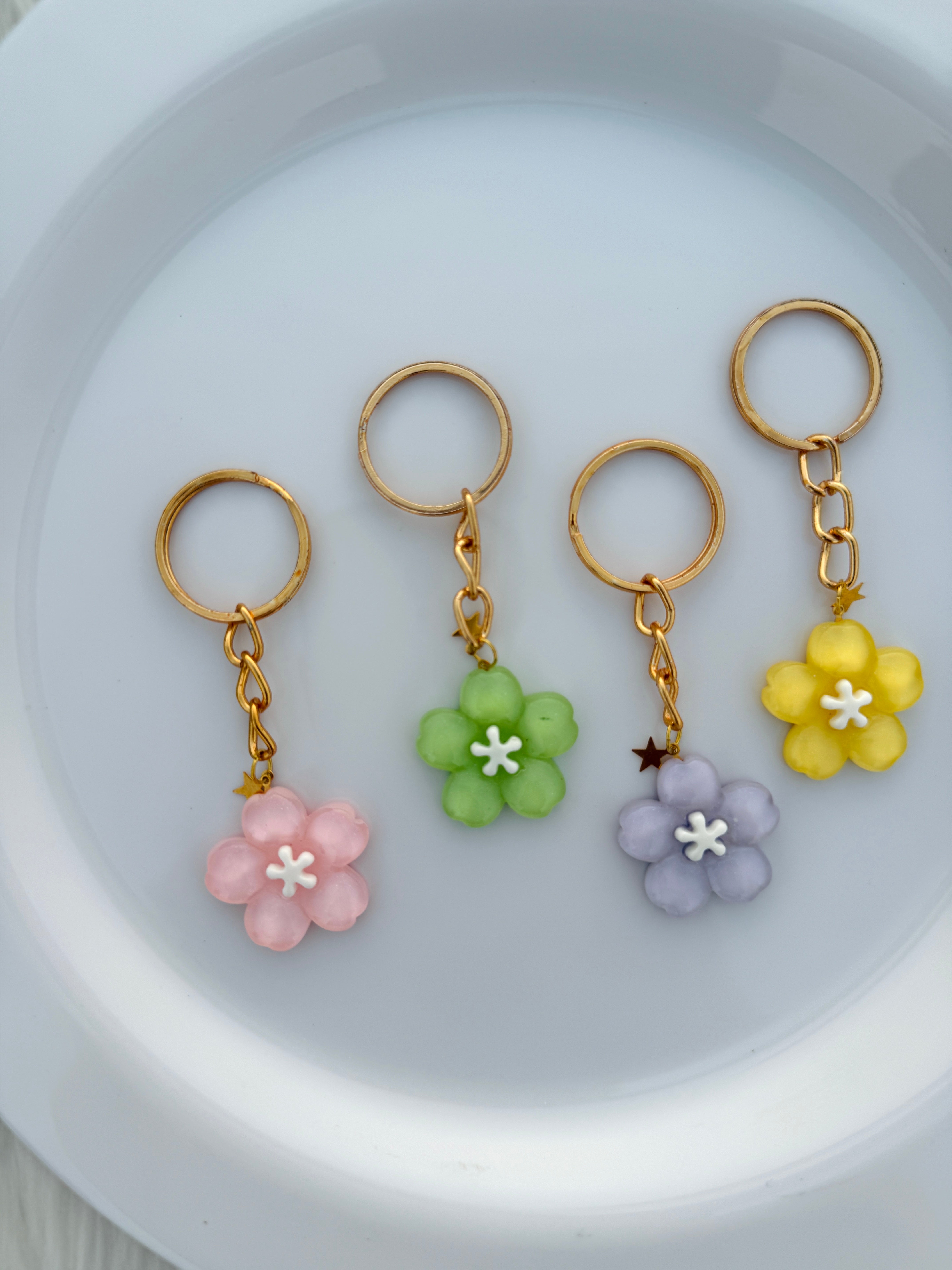 Pastel Bloom Keychain Set Soft Floral Charms