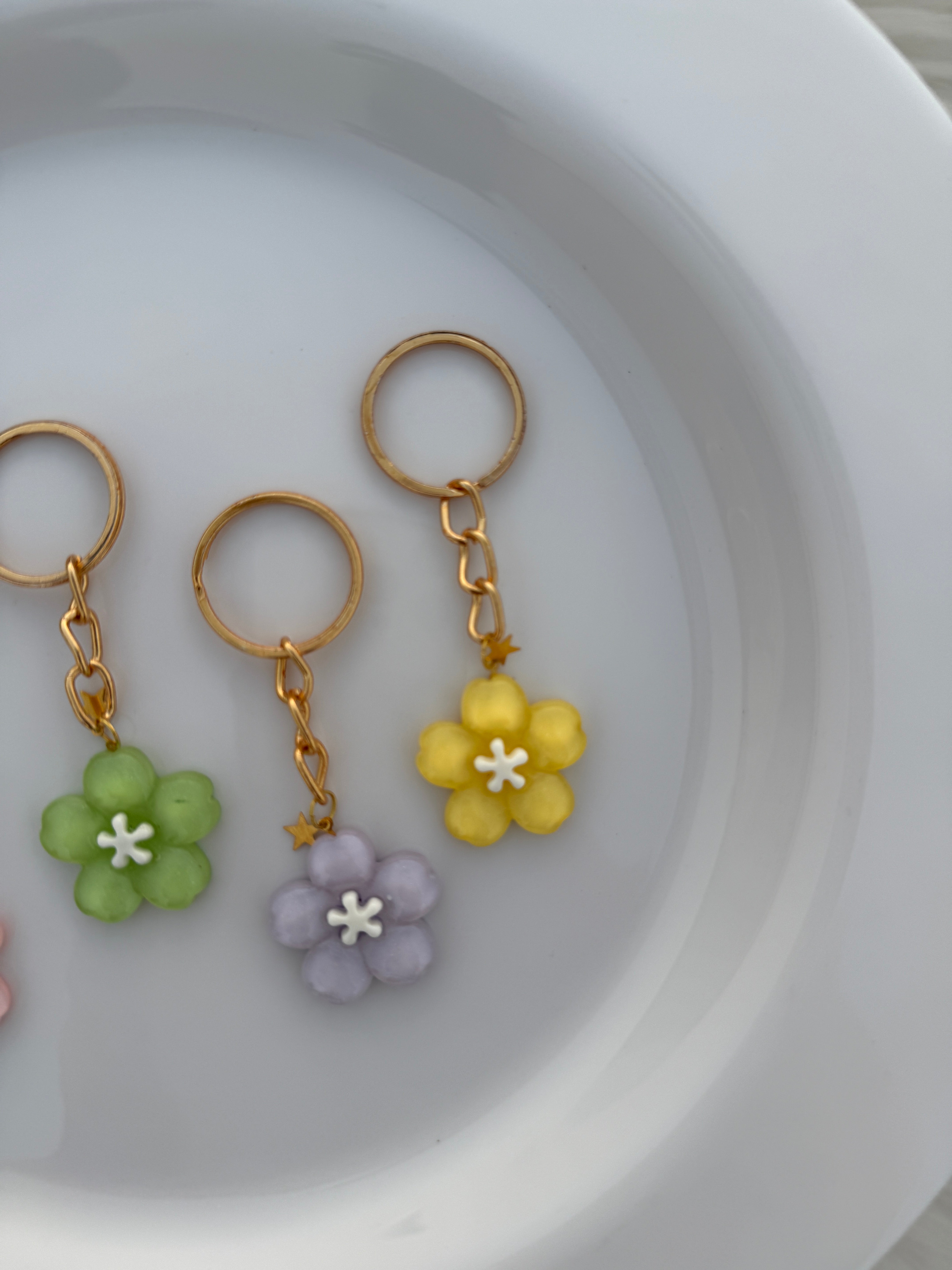 Pastel Bloom Keychain Set Soft Floral Charms