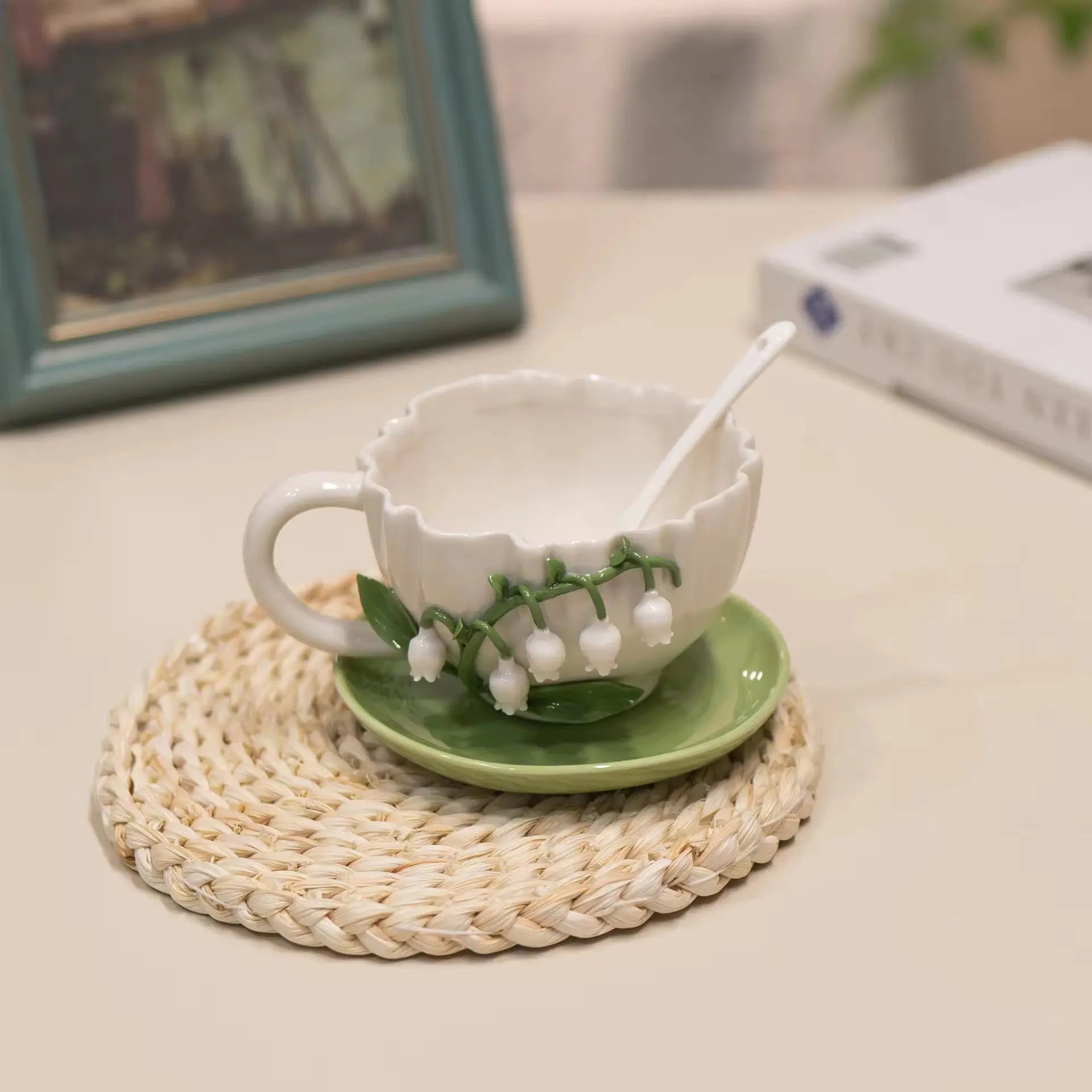 Lily of the Valley Ceramic Tea Cup & Saucer Set Sparkels  Sparkels