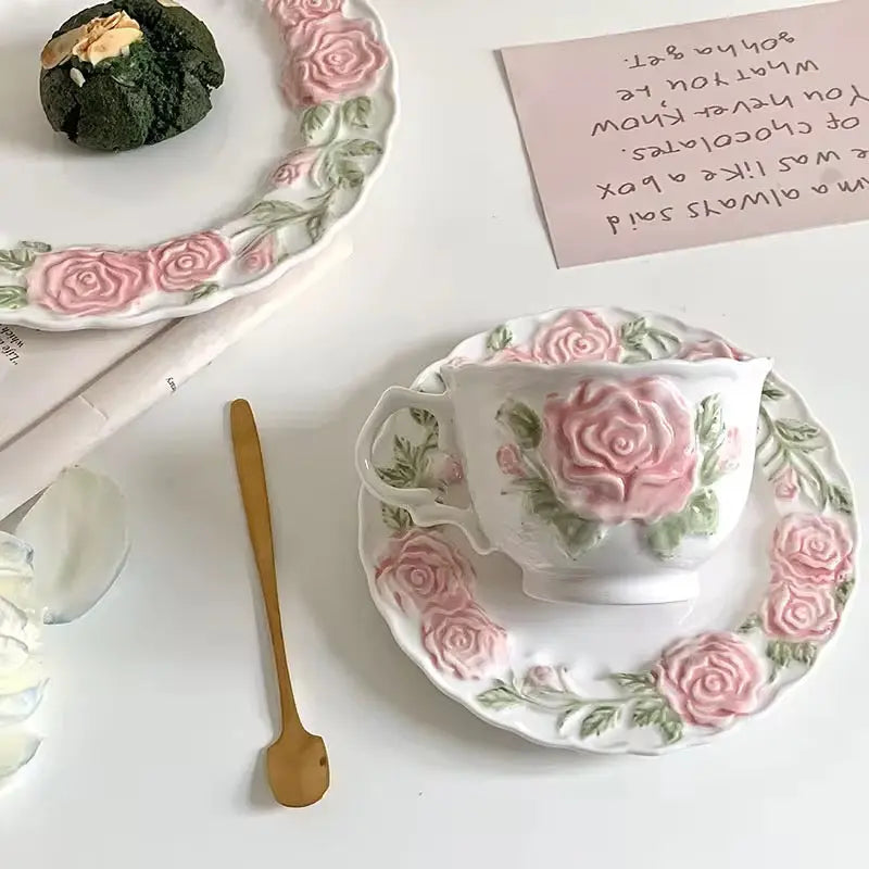 Vintage Rose Ceramic Cup & Saucer Set Sparkels  Sparkels