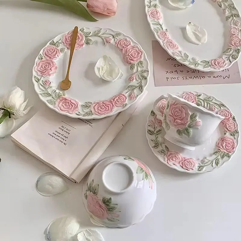 Vintage Rose Ceramic Cup & Saucer Set Sparkels  Sparkels