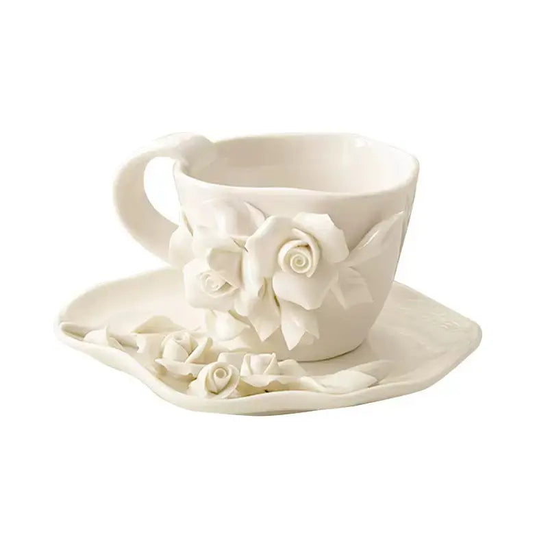 Ivory Rose Sculpted Ceramic Cup & Saucer Sparkels  Sparkels