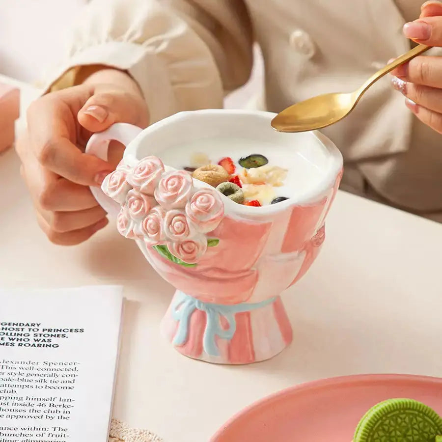 Pastel Rose Bouquet Ceramic Mug Sparkels  Sparkels