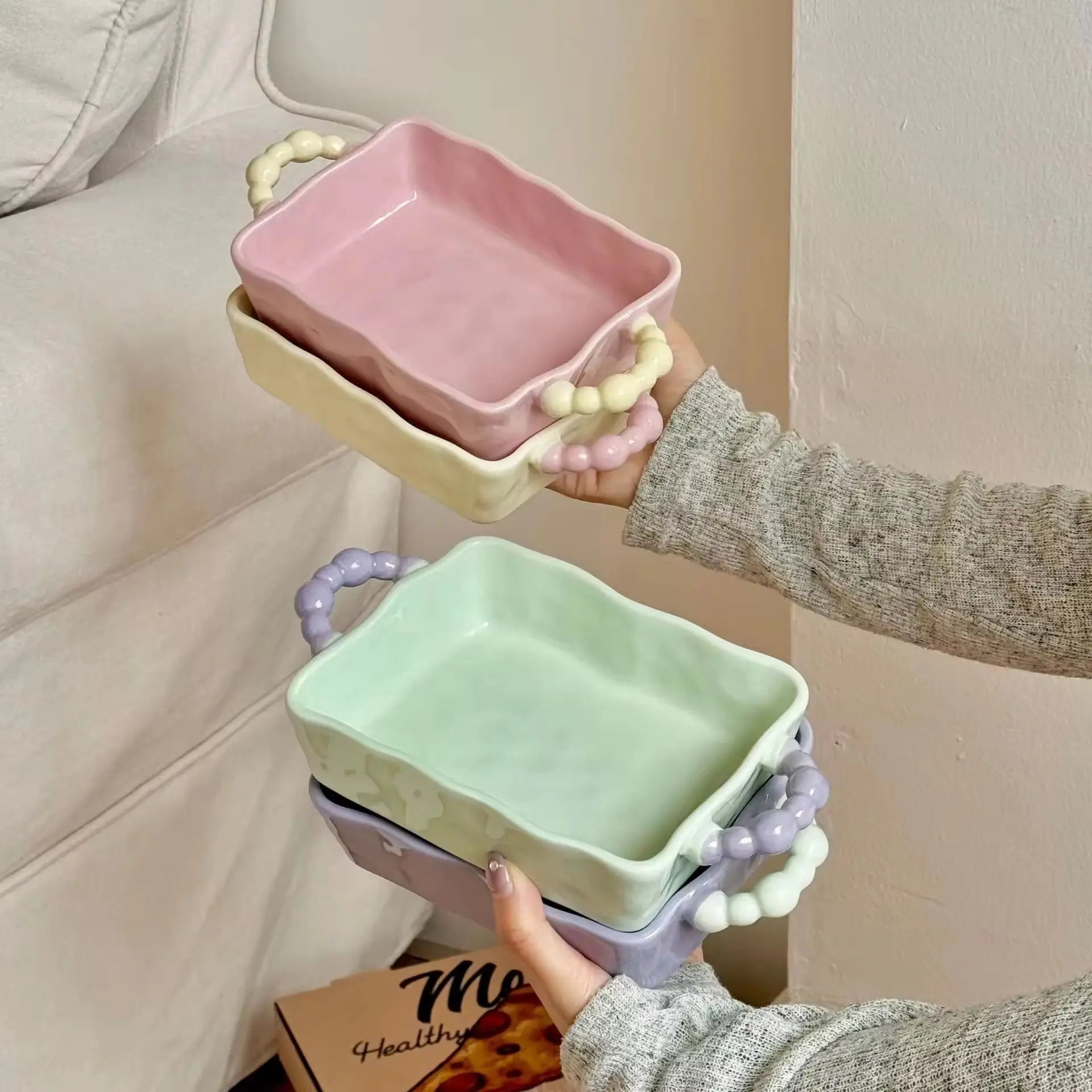 Pastel Beaded Handle Ceramic Baking Dish Sparkels  Sparkels